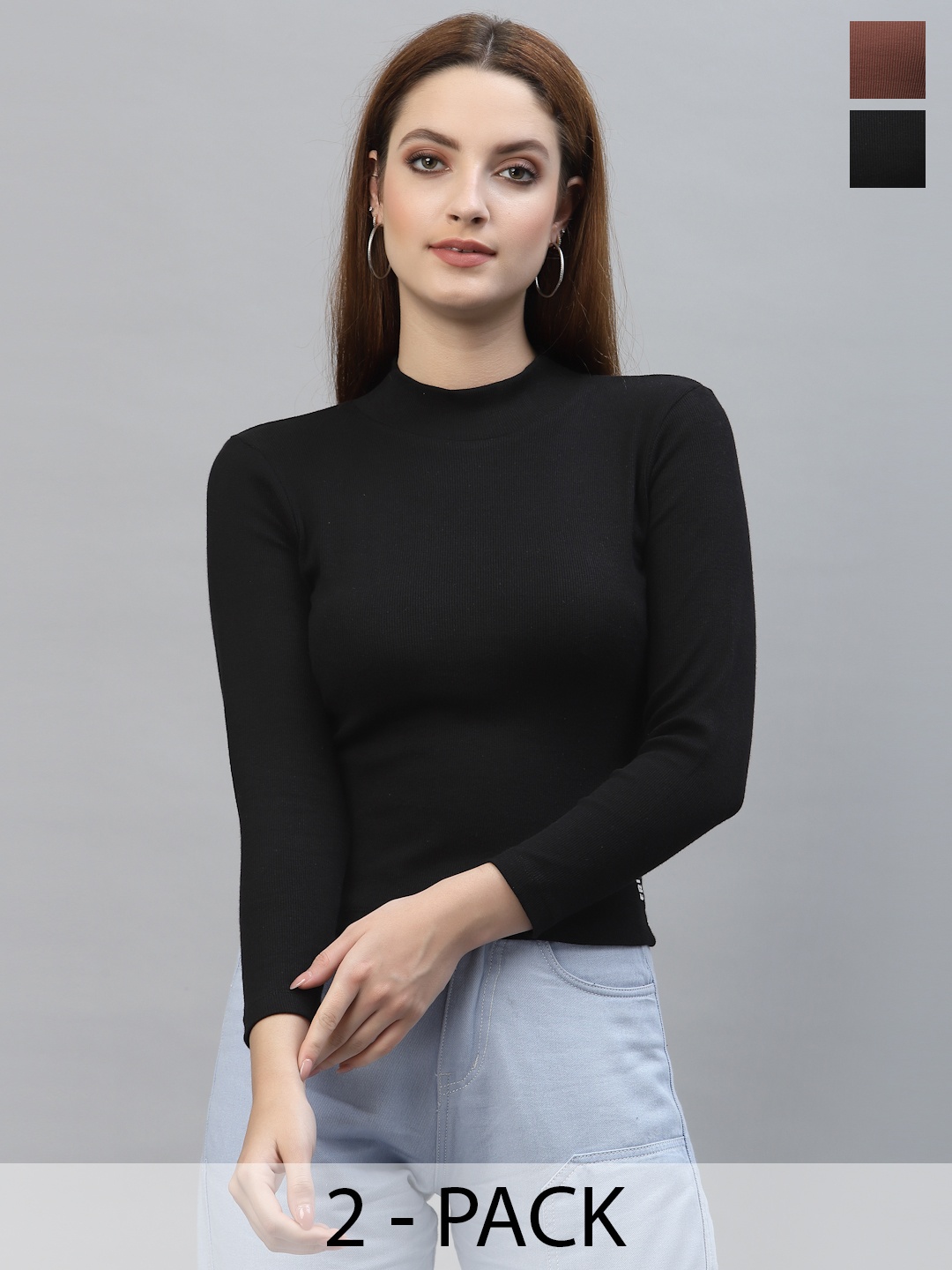

Friskers Women Pack Of 2 Round Neck Tops, Black