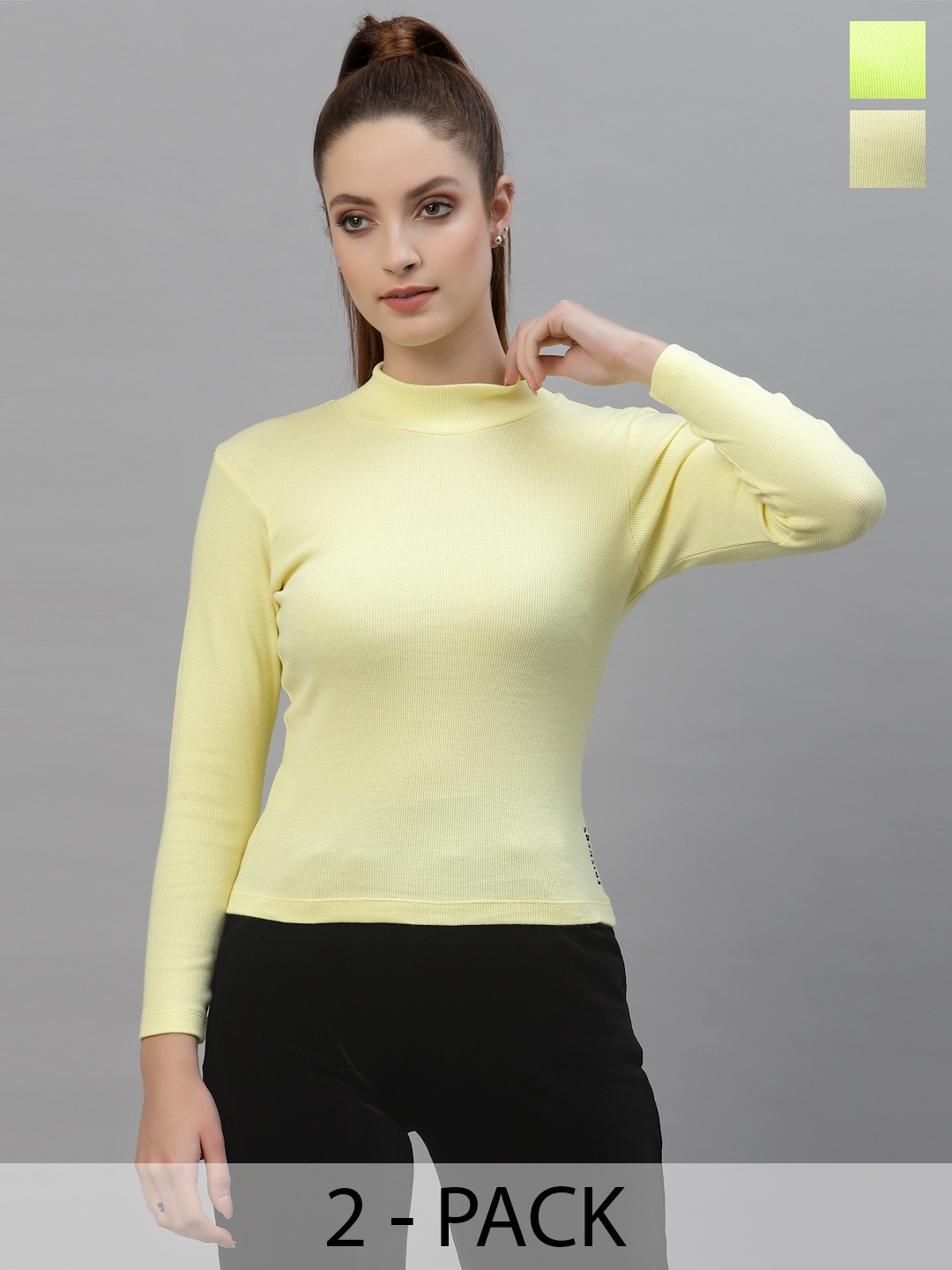 

Friskers Women Pack Of 2 High Neck Tops, Yellow