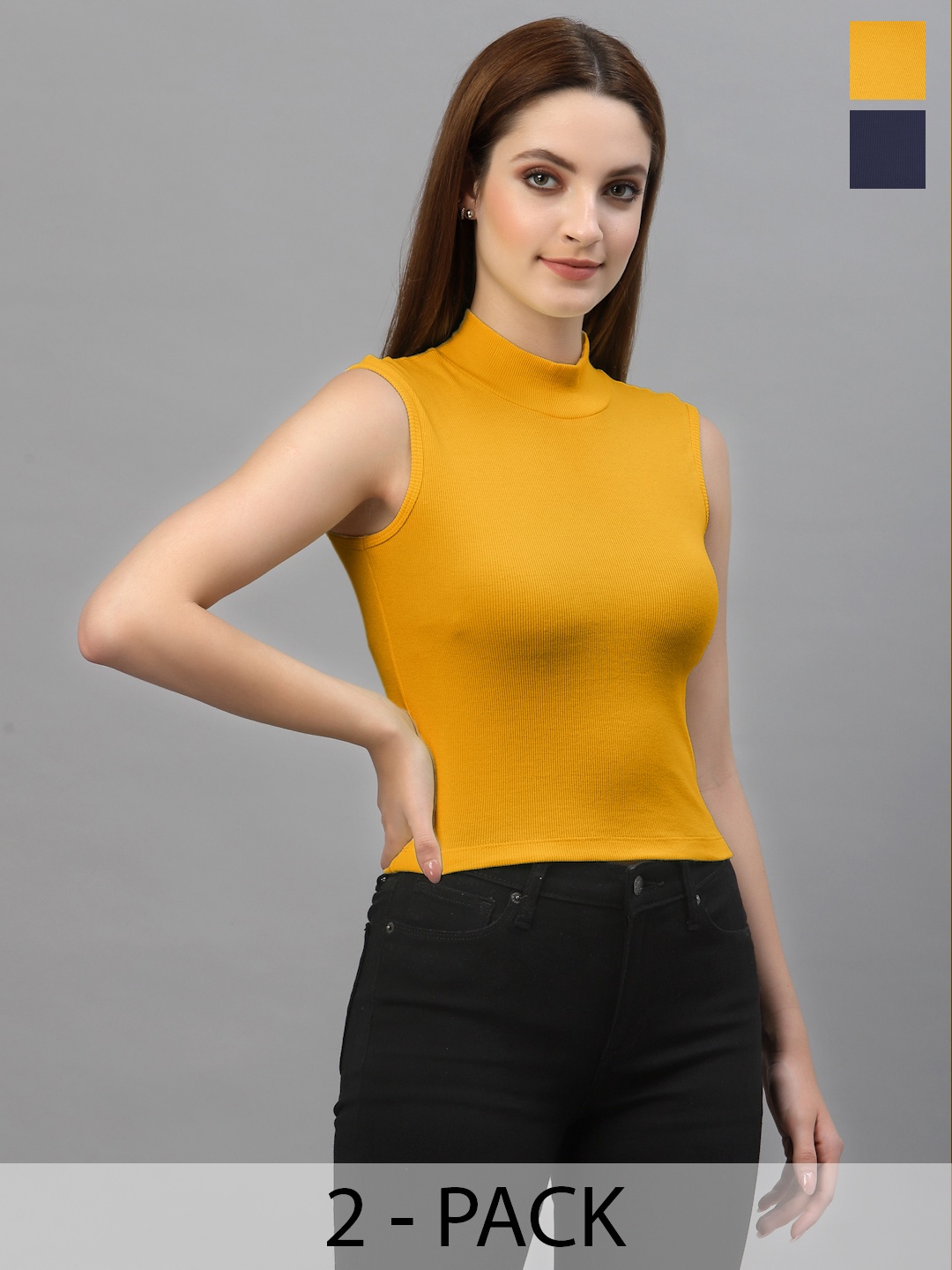 

Friskers Women Pack Of 2 Fitted Top, Navy blue