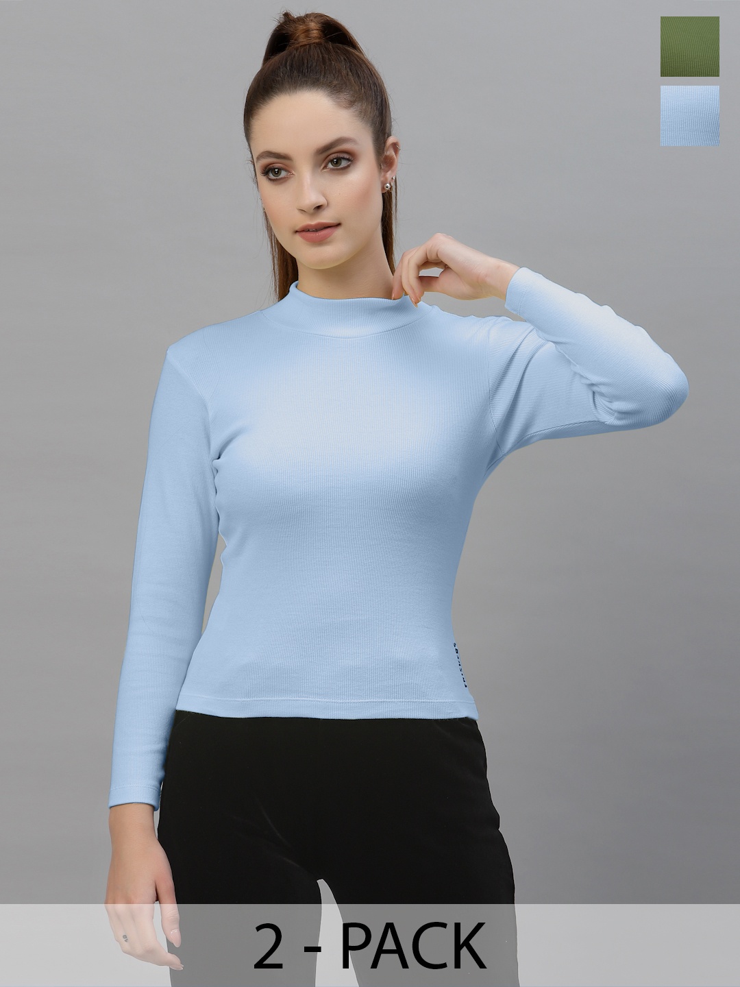 

Friskers Women Pack Of 2 High Neck Tops, Turquoise blue