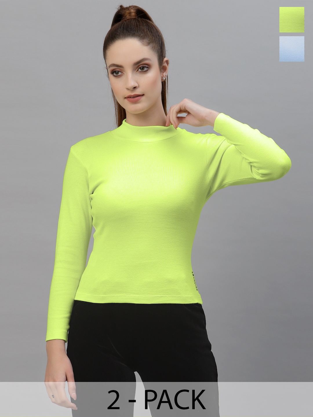 

Friskers Women Pack Of 2 High Neck Tops, Green