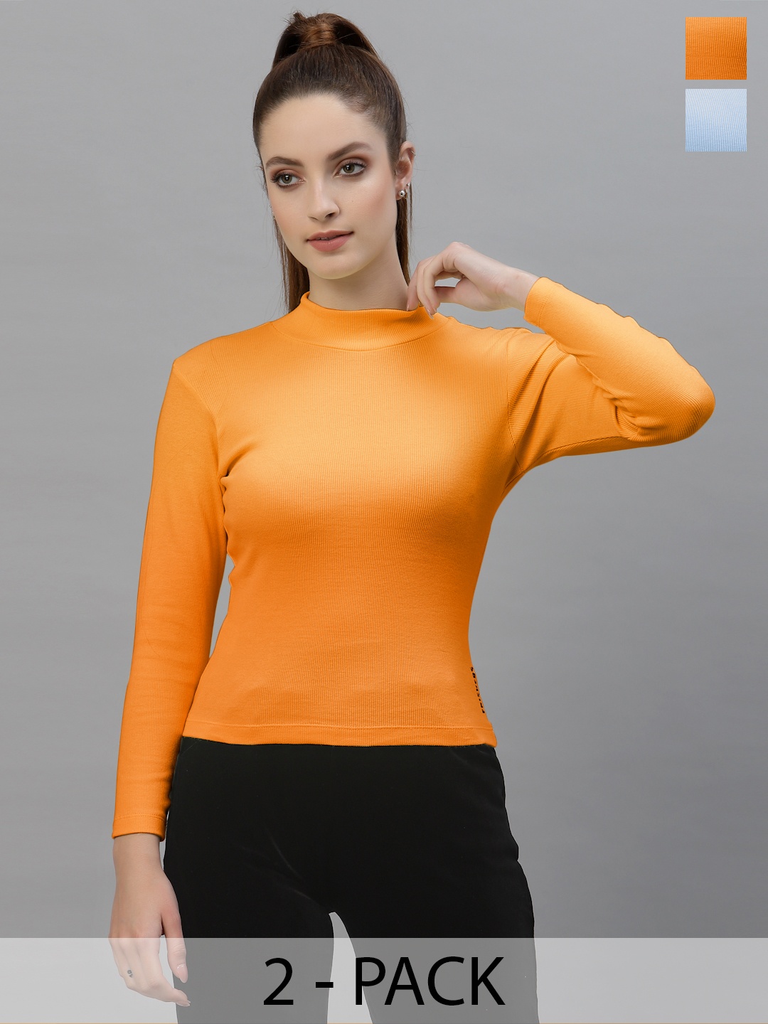 

Friskers Women Pack Of 2 High Neck Tops, Orange