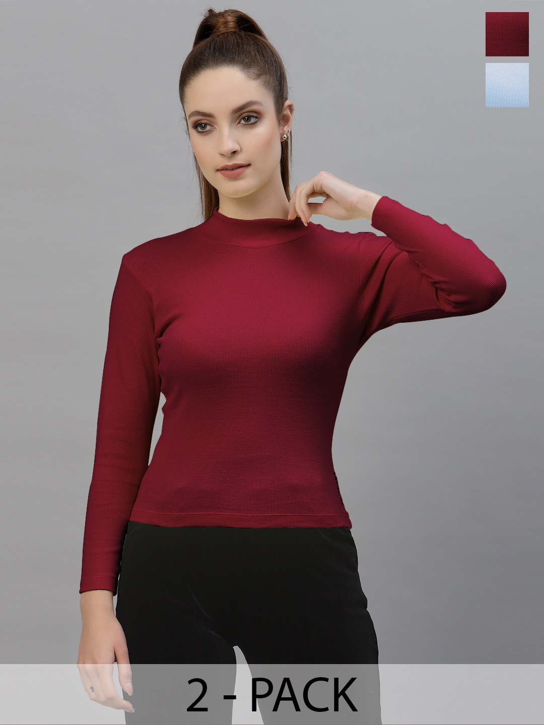 

Friskers Women Pack Of 2 High Neck Tops, Maroon