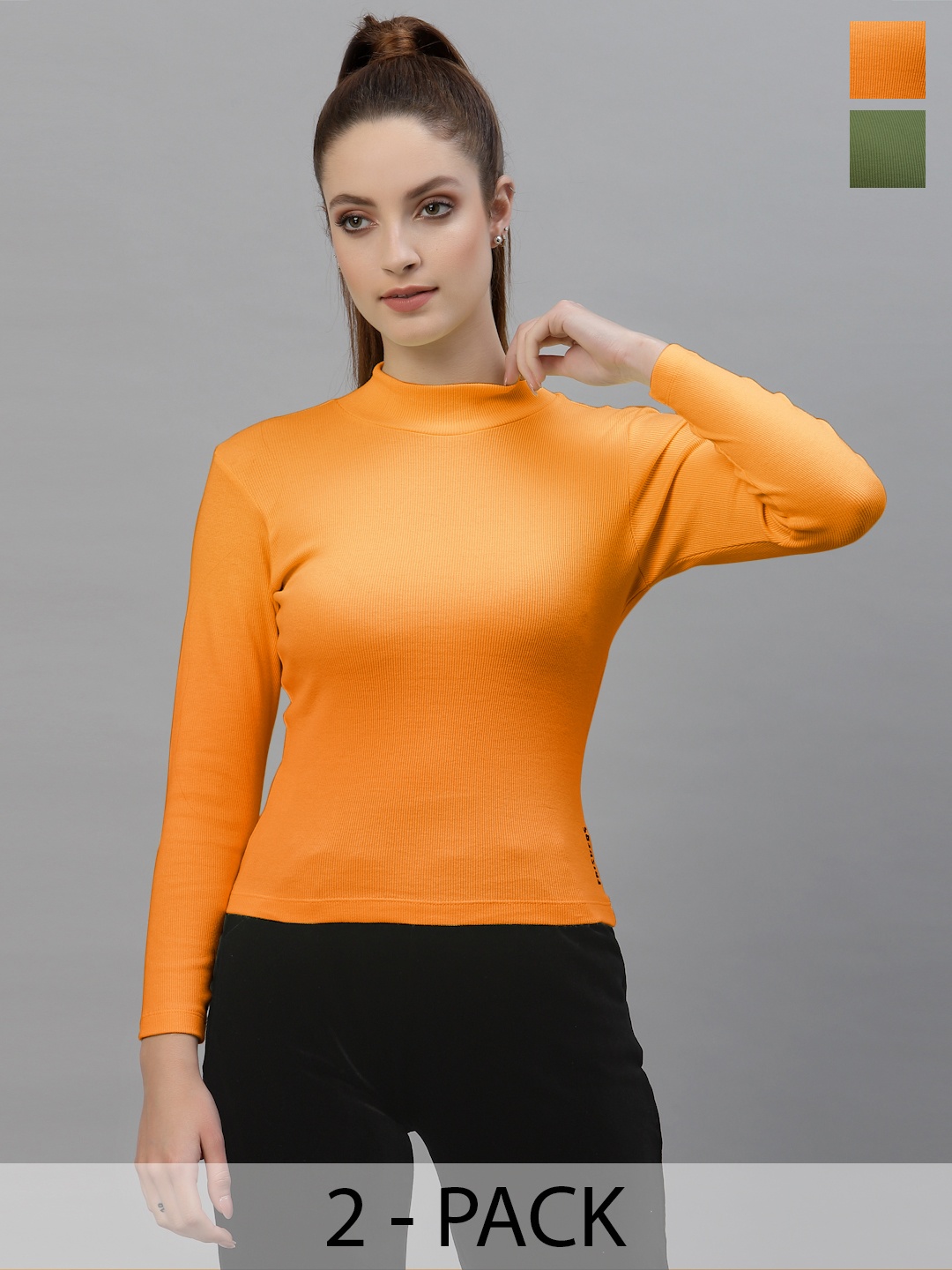 

Friskers Women Pack Of 2 High Neck Tops, Orange