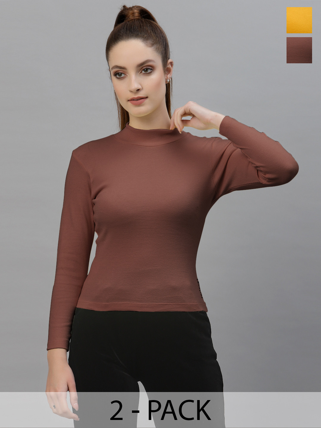 

Friskers Women Pack Of 2 Round Neck Tops, Brown