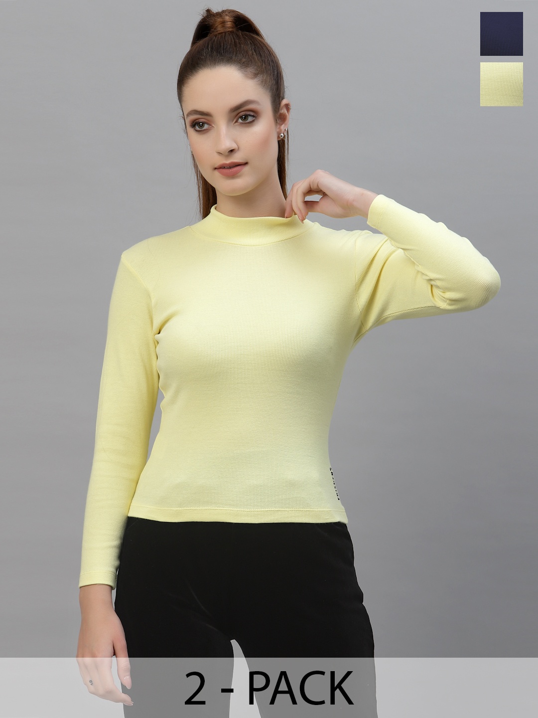 

Friskers Women Pack Of 2 High Neck Tops, Yellow