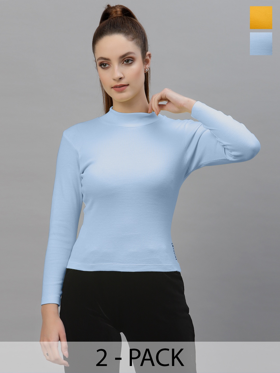 

Friskers Women Pack Of 2 Round Neck Tops, Turquoise blue