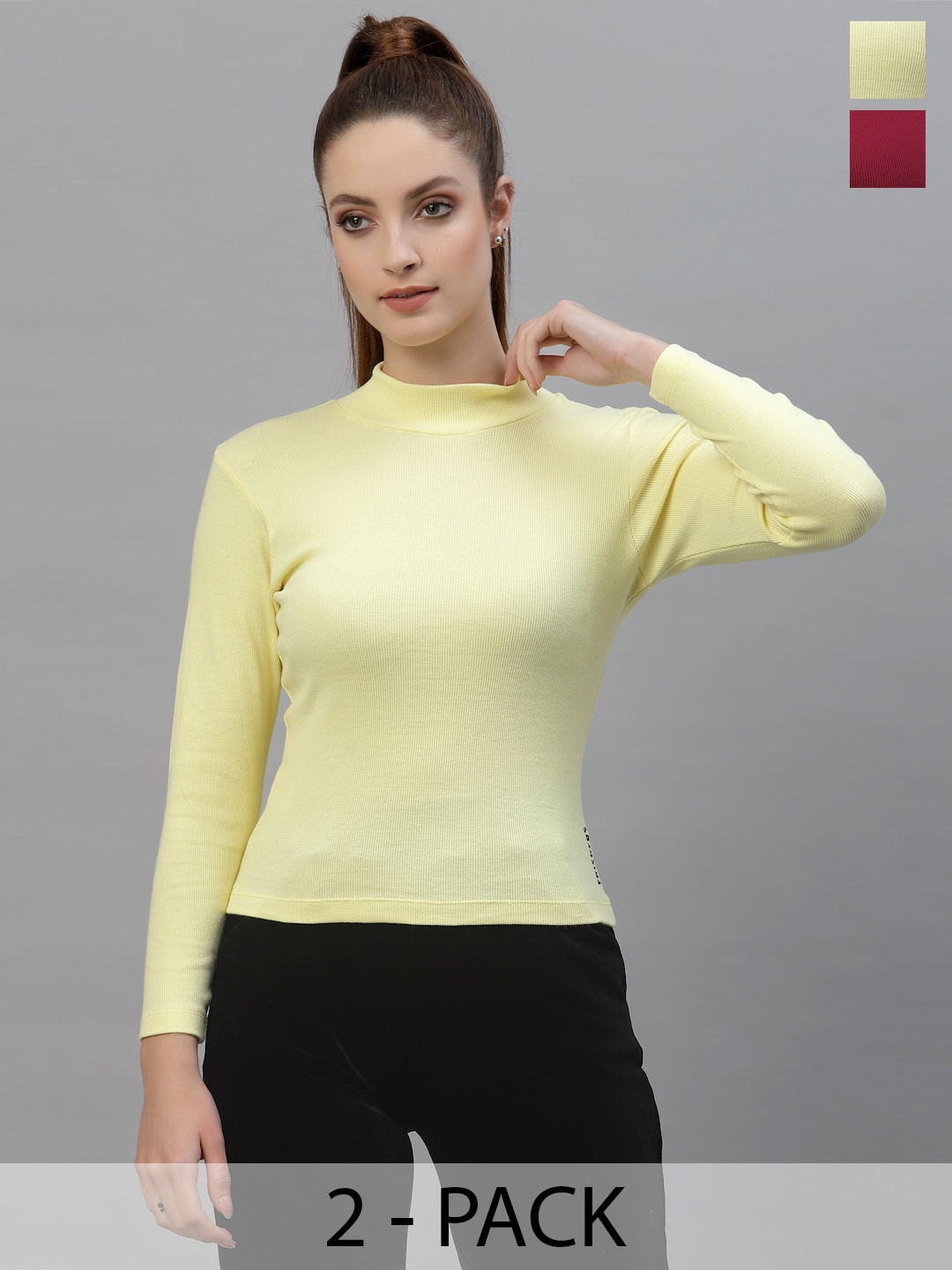 

Friskers Women Pack Of 2 Round Neck Tops, Yellow