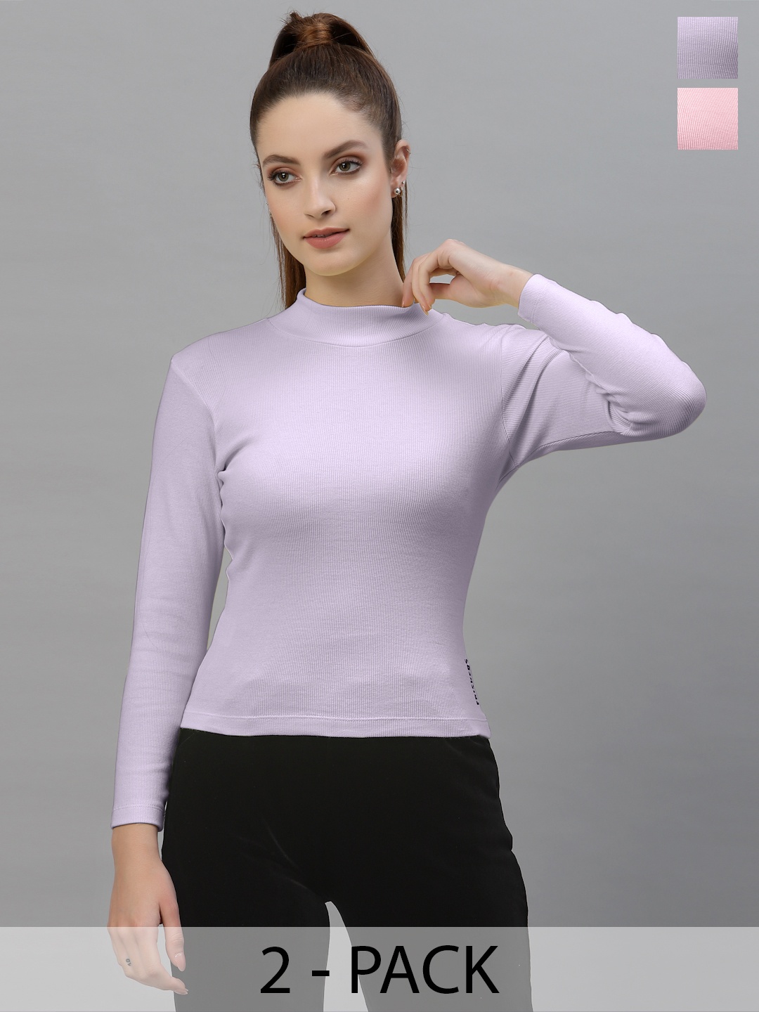 

Friskers Women Pack Of 2 High Neck Tops, Purple