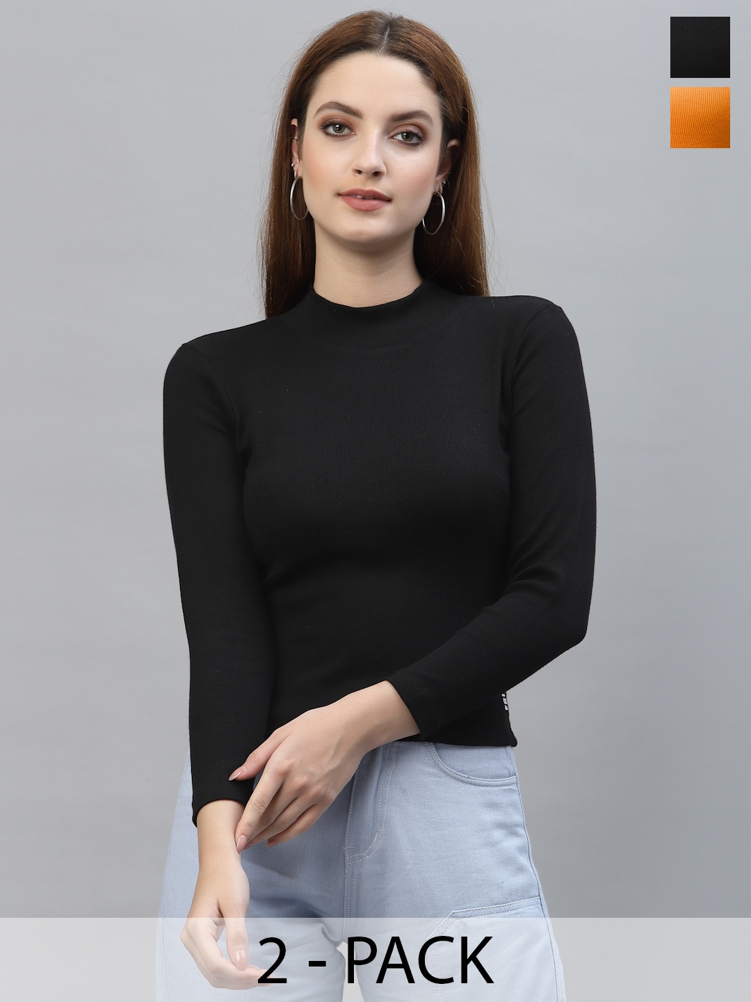

Friskers Women Pack Of 2 Round Neck Tops, Black