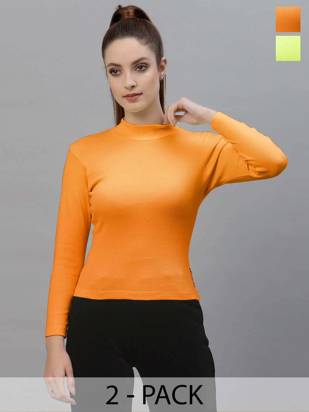 

Friskers Women Pack Of 2 High Neck Tops, Orange