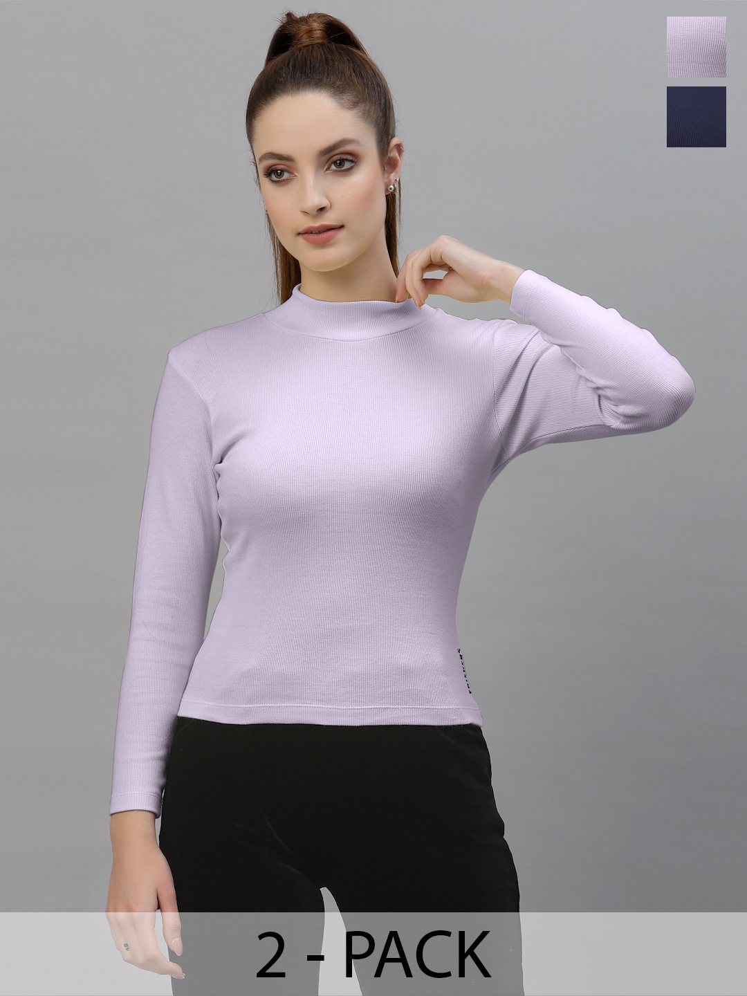 

Friskers Women Pack Of 2 High Neck Tops, Purple
