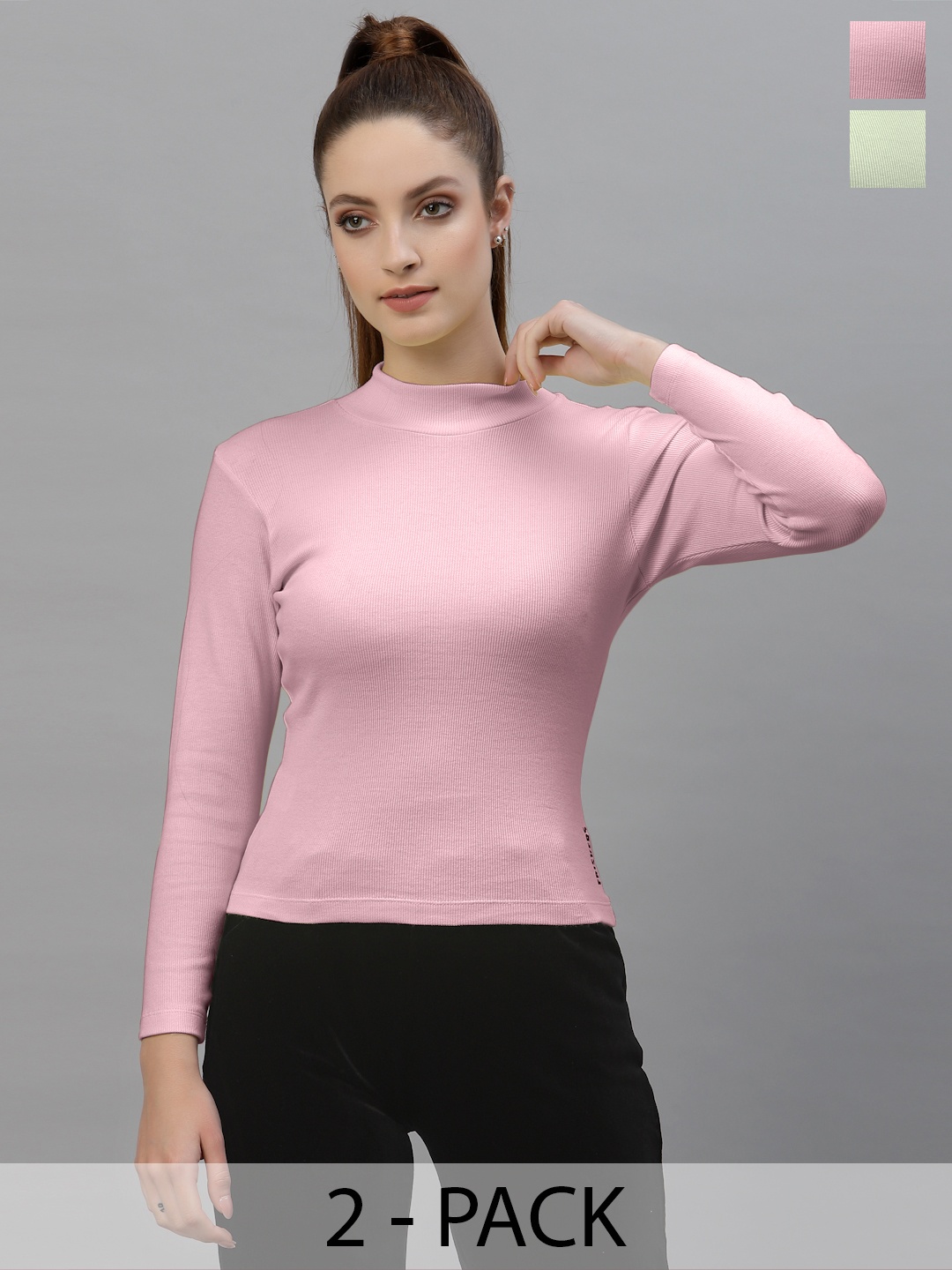 Friskers Women Pack Of 2 High Neck Tops, Coral