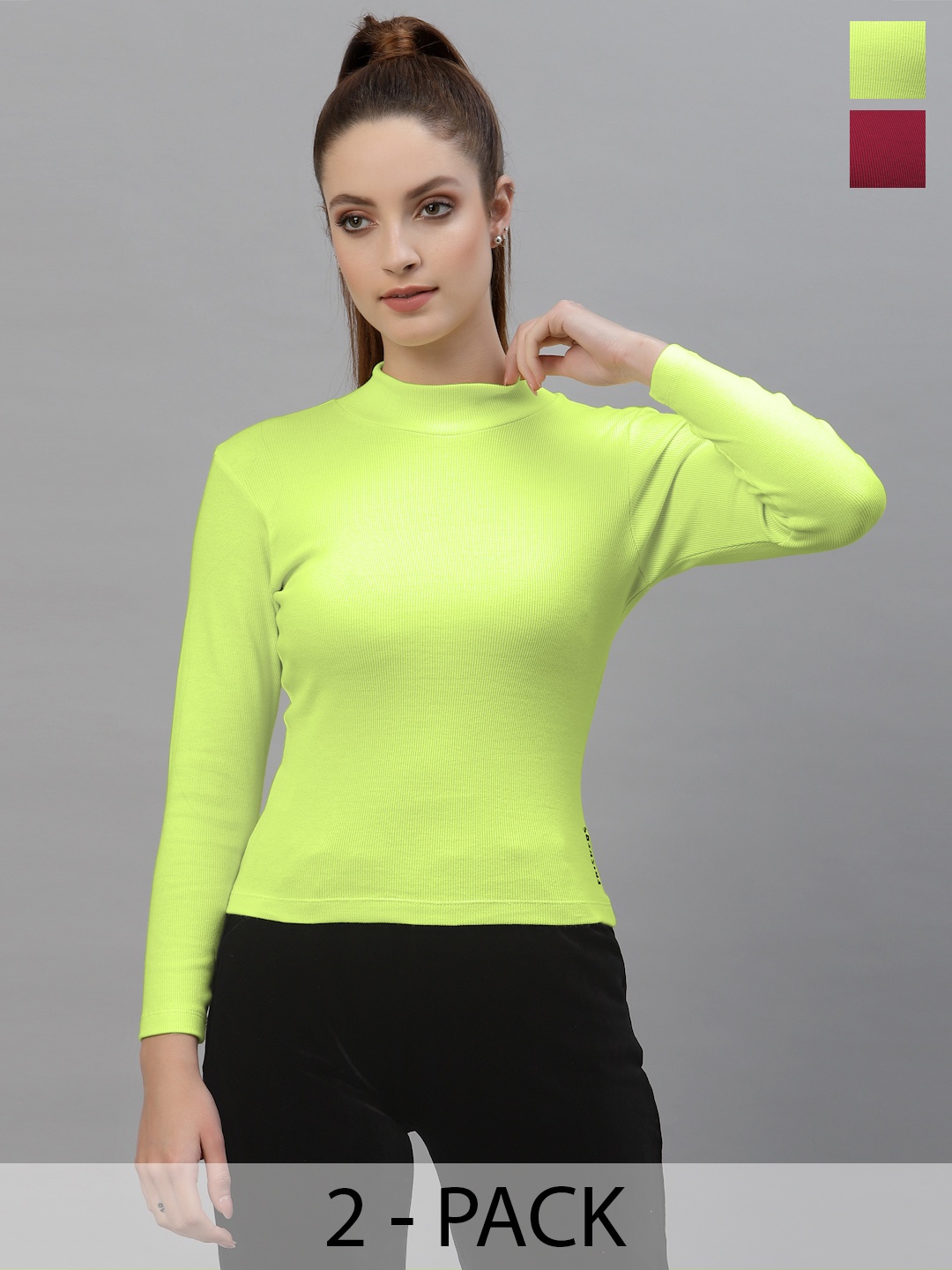 

Friskers Women Pack Of 2 Round Neck Tops, Green