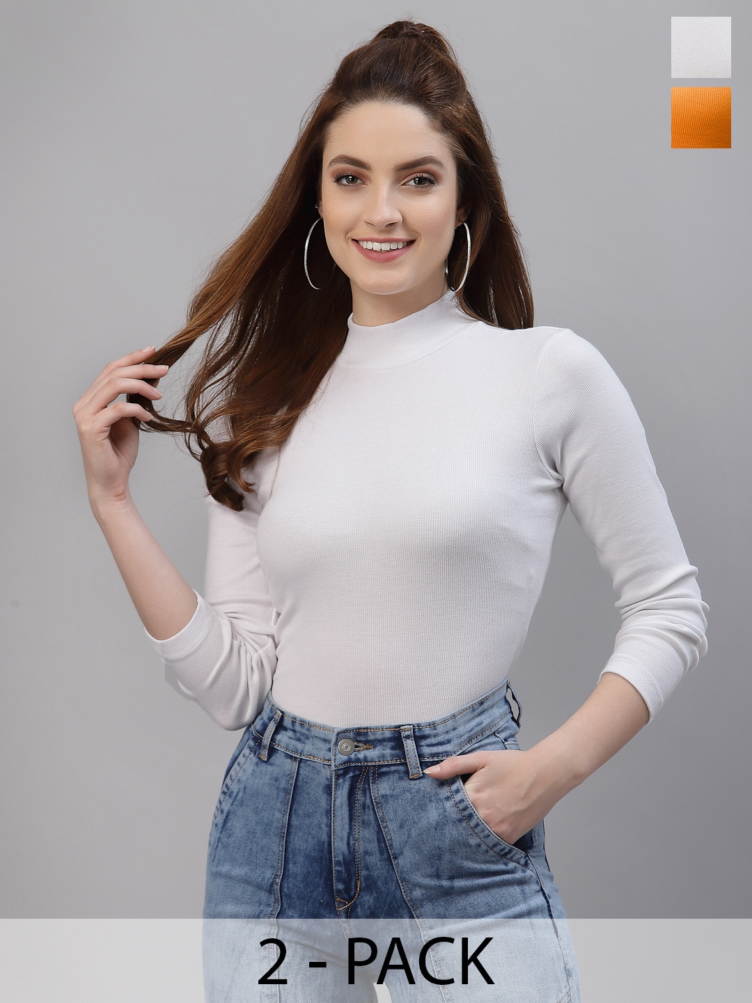 

Friskers Women Pack Of 2 High Neck Tops, White