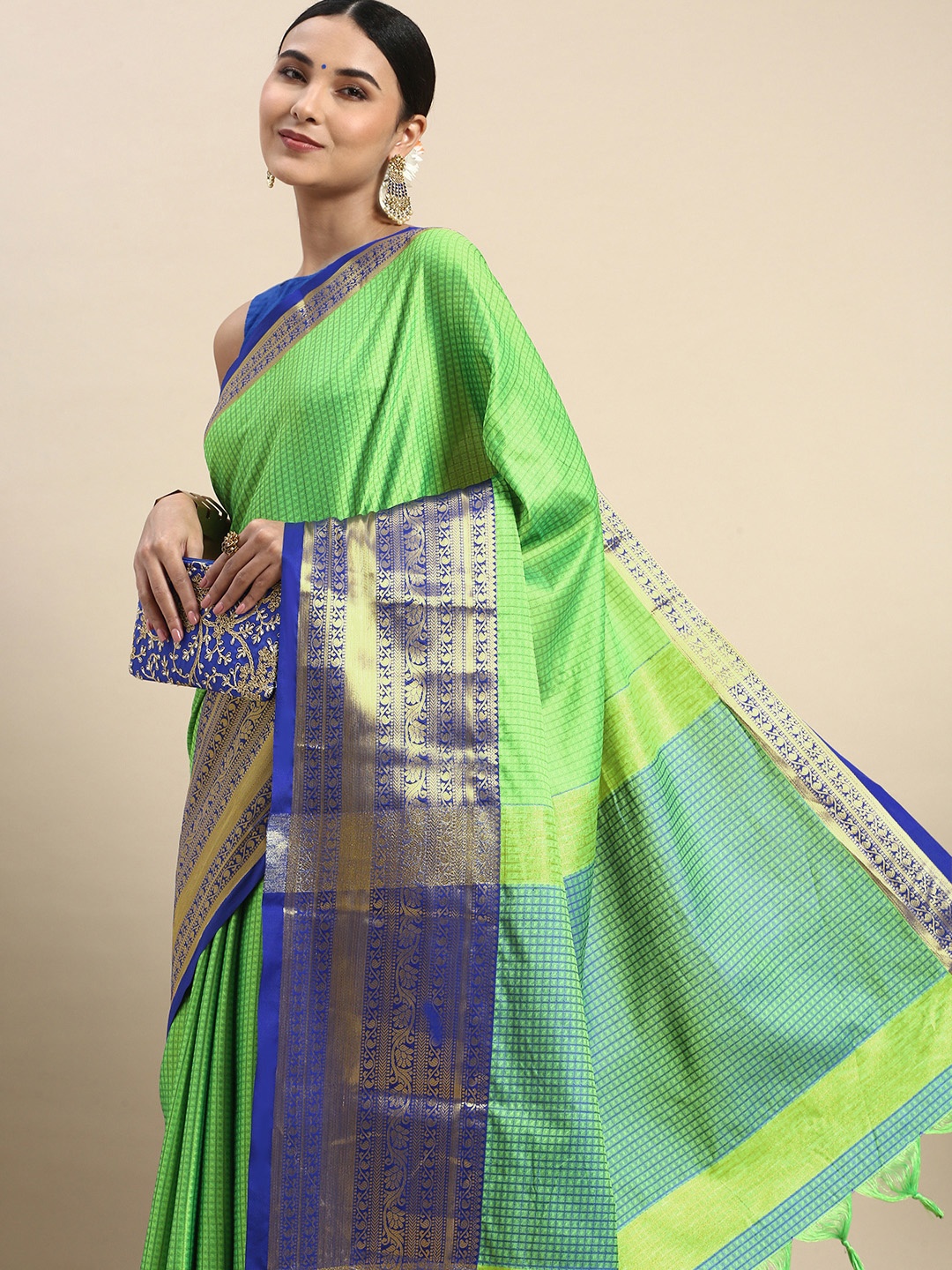 

FASHDEAL Ethnic Motifs Pure Cotton Saree, Green