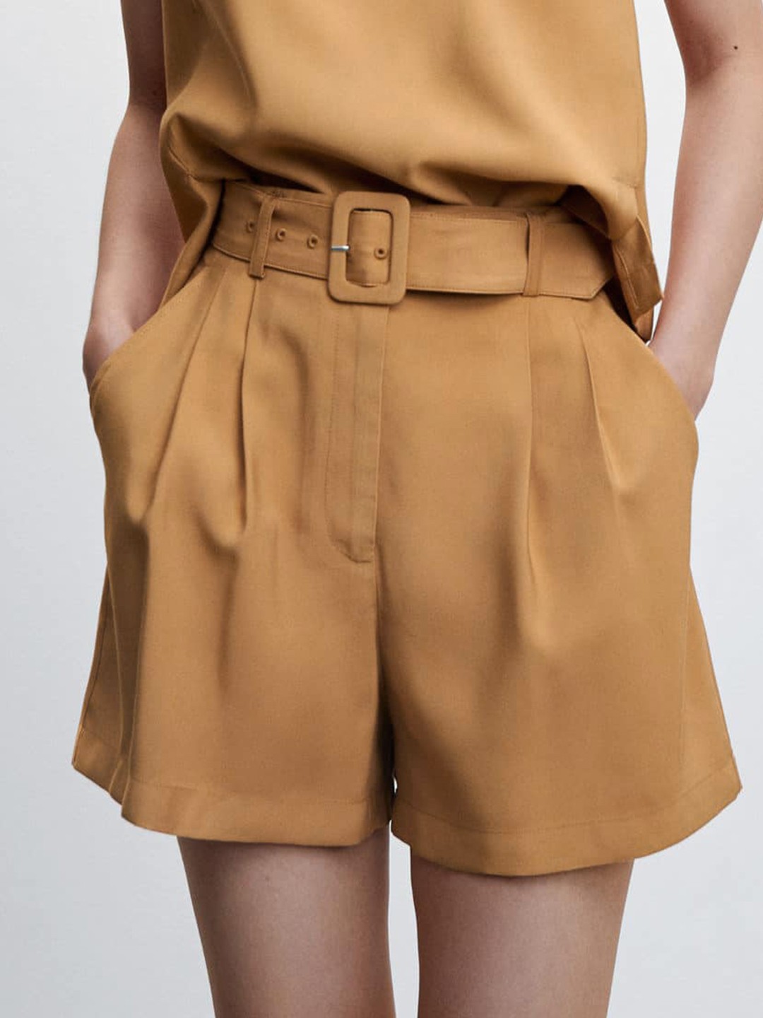 

MANGO Chino Shorts With Belt, Khaki