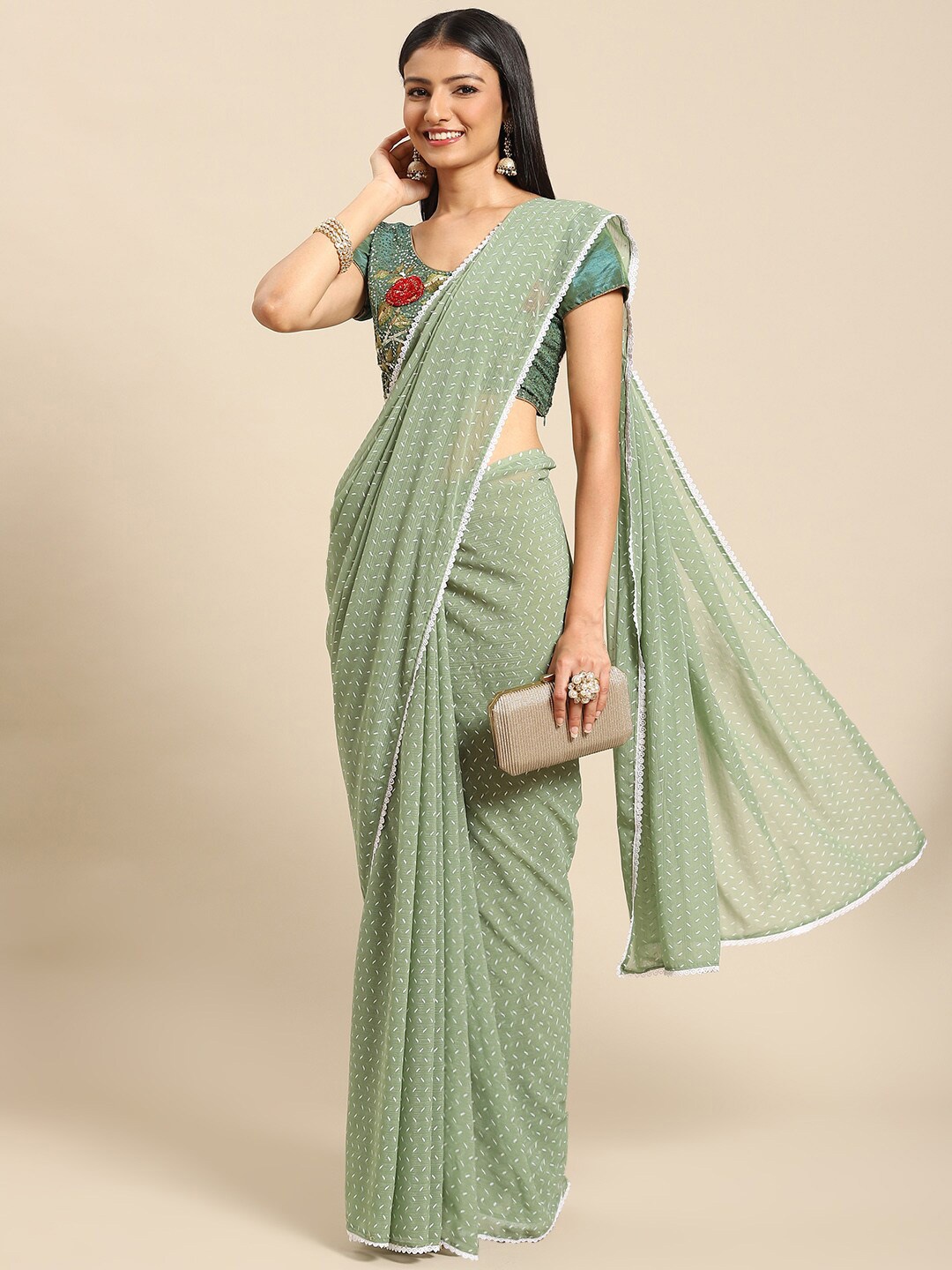 

Mitera Floral Embroidered Saree, Green