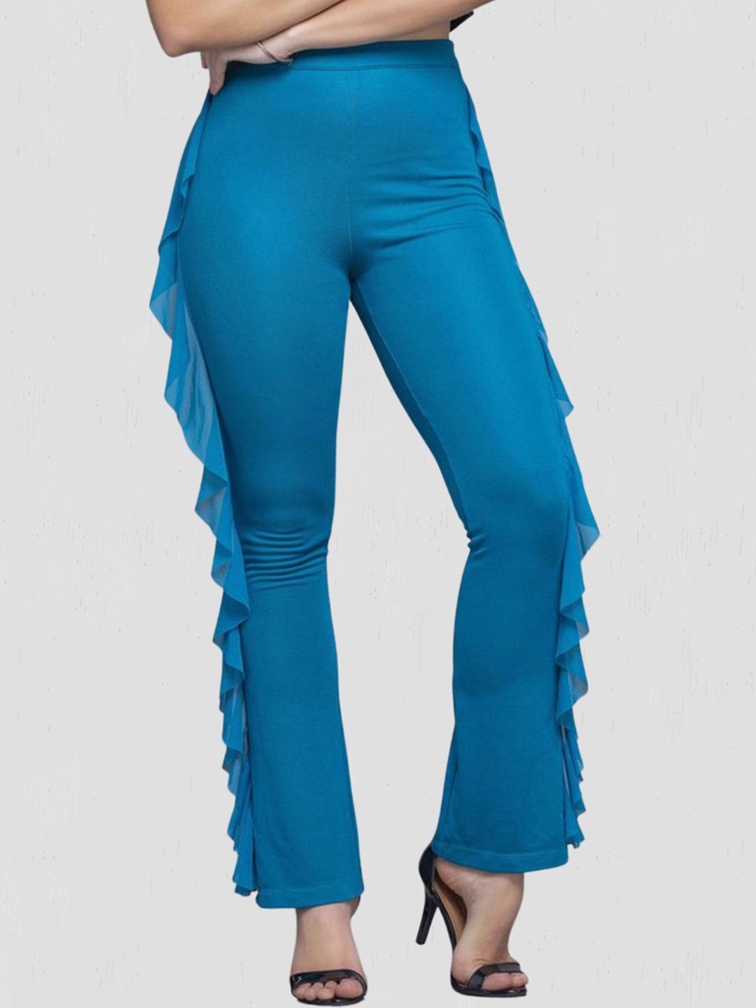 

MKOAL Women Turquoise Blue High-Rise Trousers