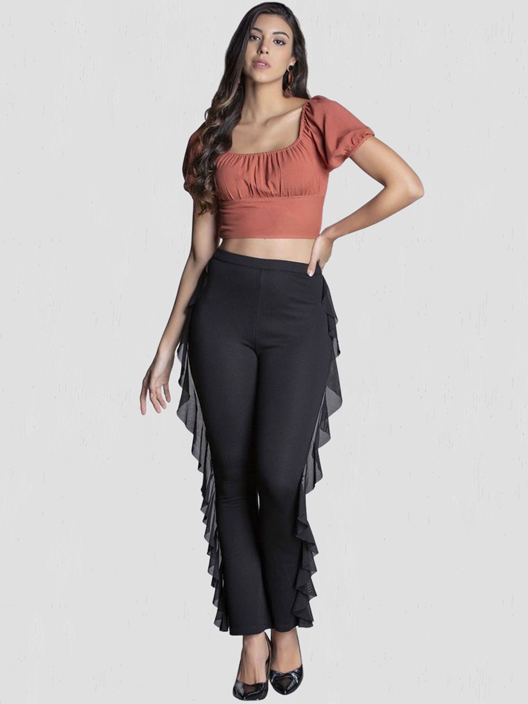 

MKOAL Women Black High-Rise Trousers