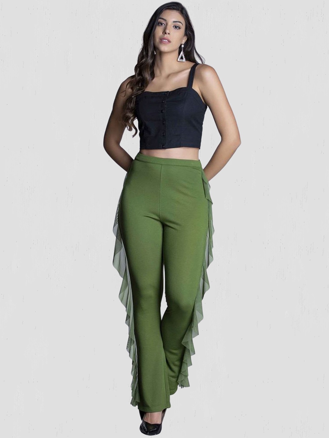 

MKOAL Women Green High-Rise Trousers