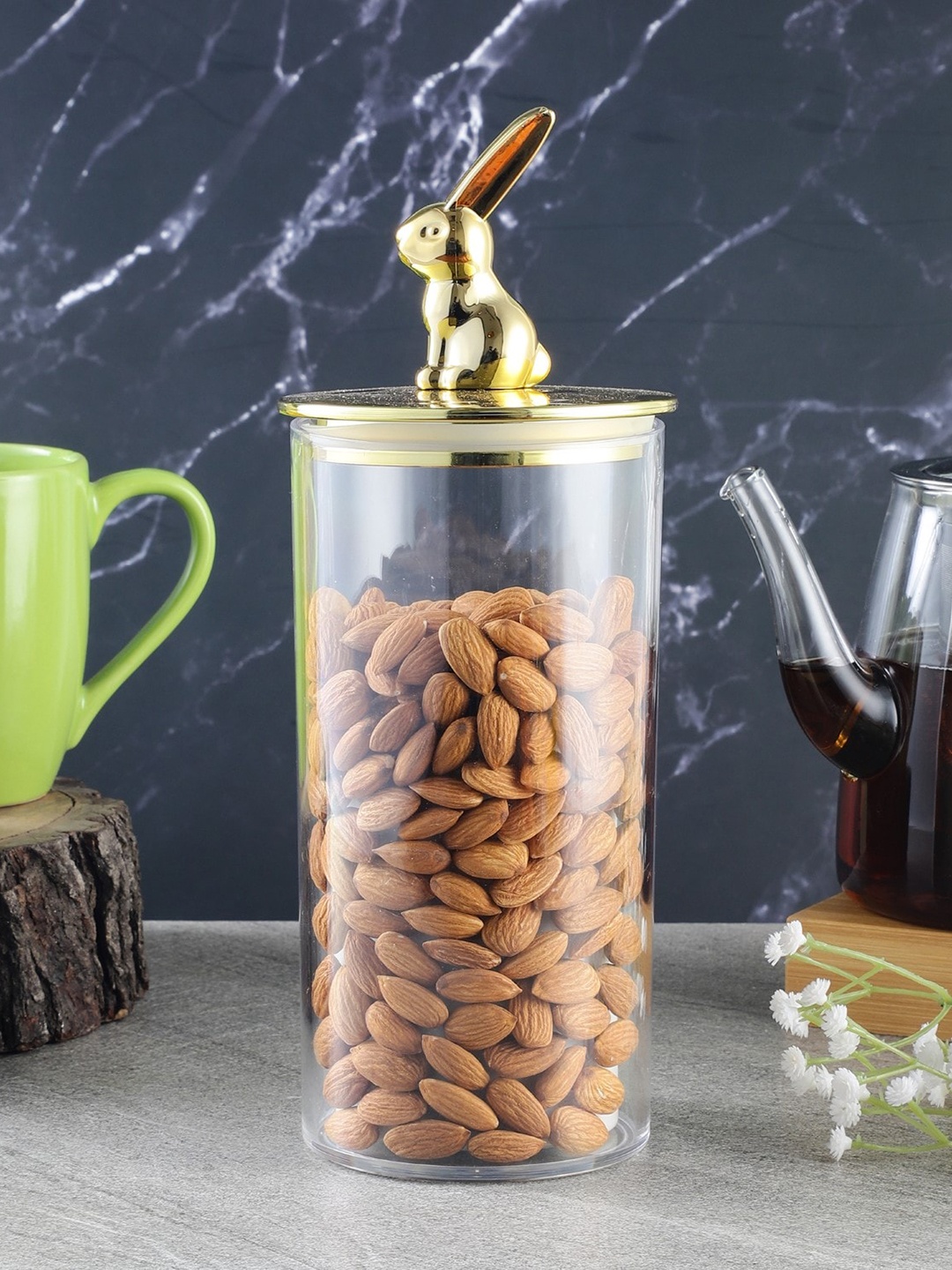 

The Decor Mart Transparent Glass Storage Jar With Bunny Texture Detail on Lid