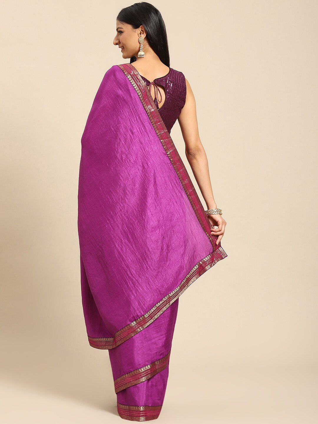 

Mitera Woven Design Border Saree, Purple