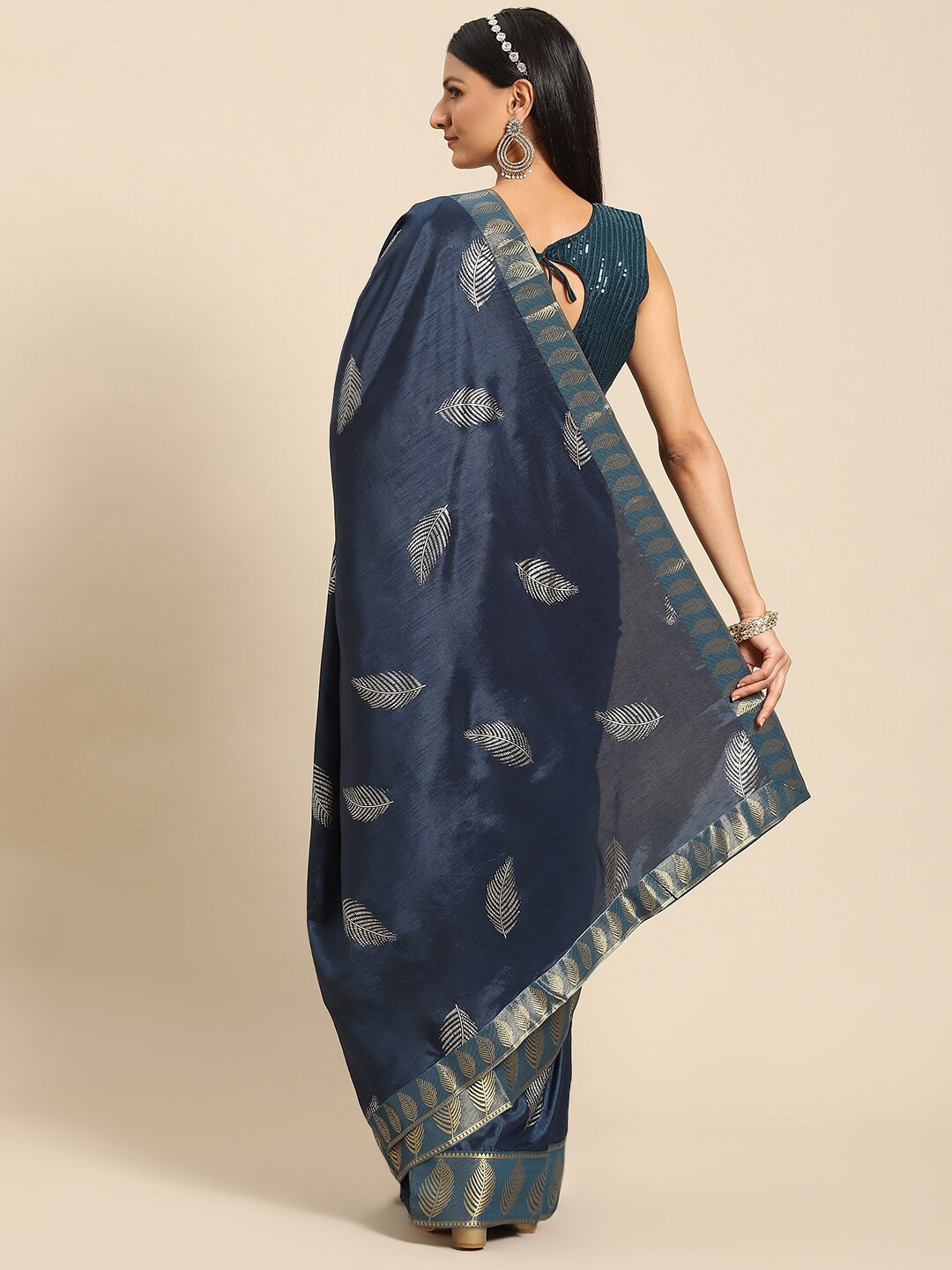 

Mitera Floral Woven Design Saree, Teal