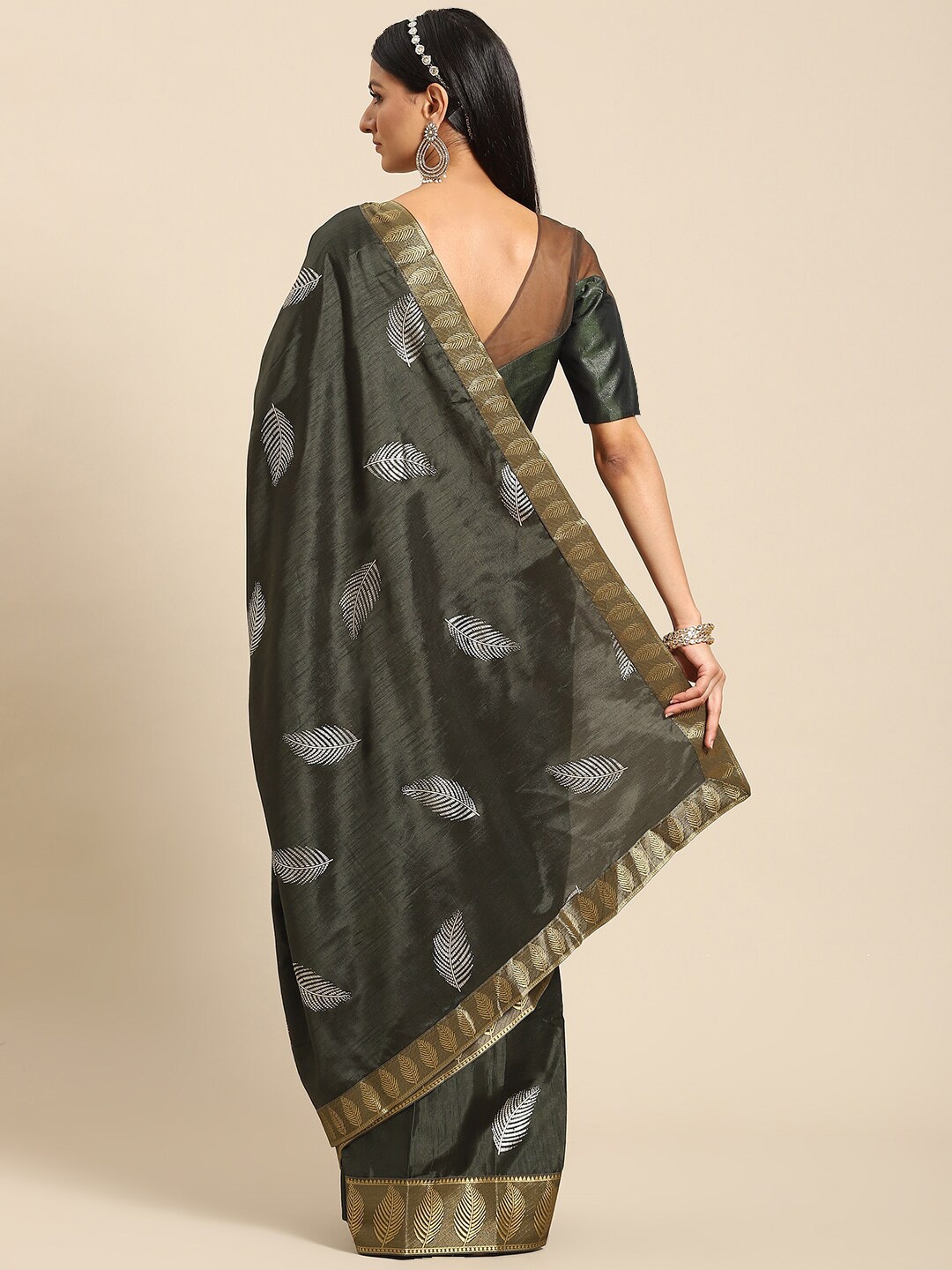 

Mitera Floral Woven design Saree, Green