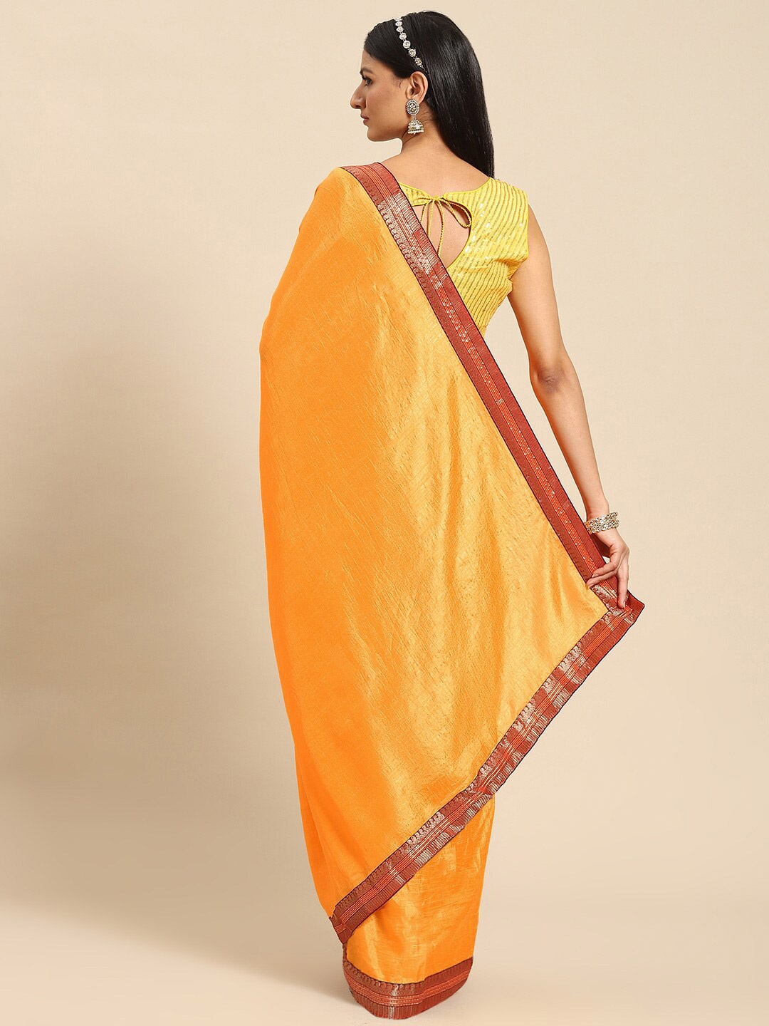 

Mitera Woven Border Saree, Mustard