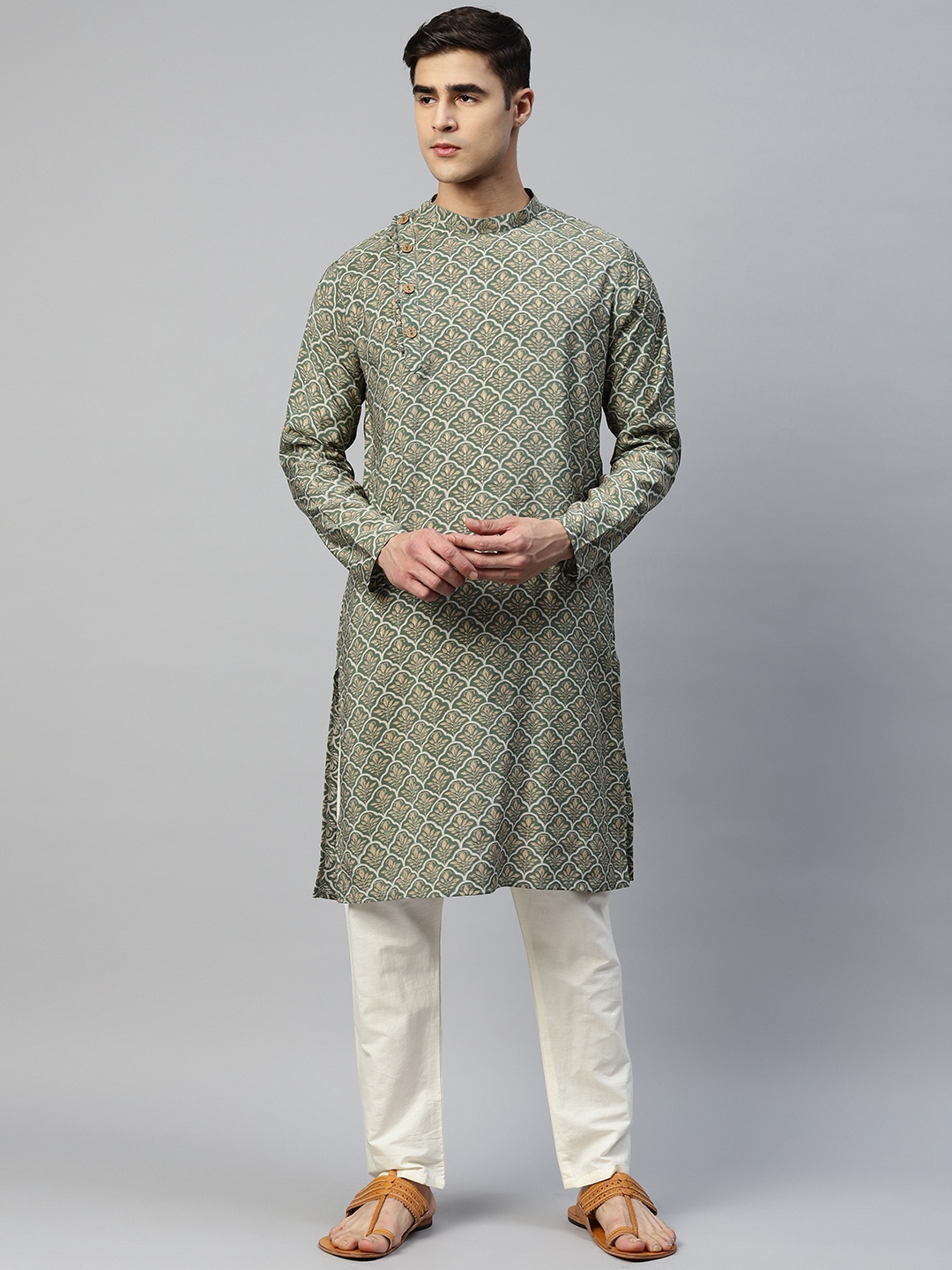 

Readiprint Men Printed Kurta With Pyjamas, Green
