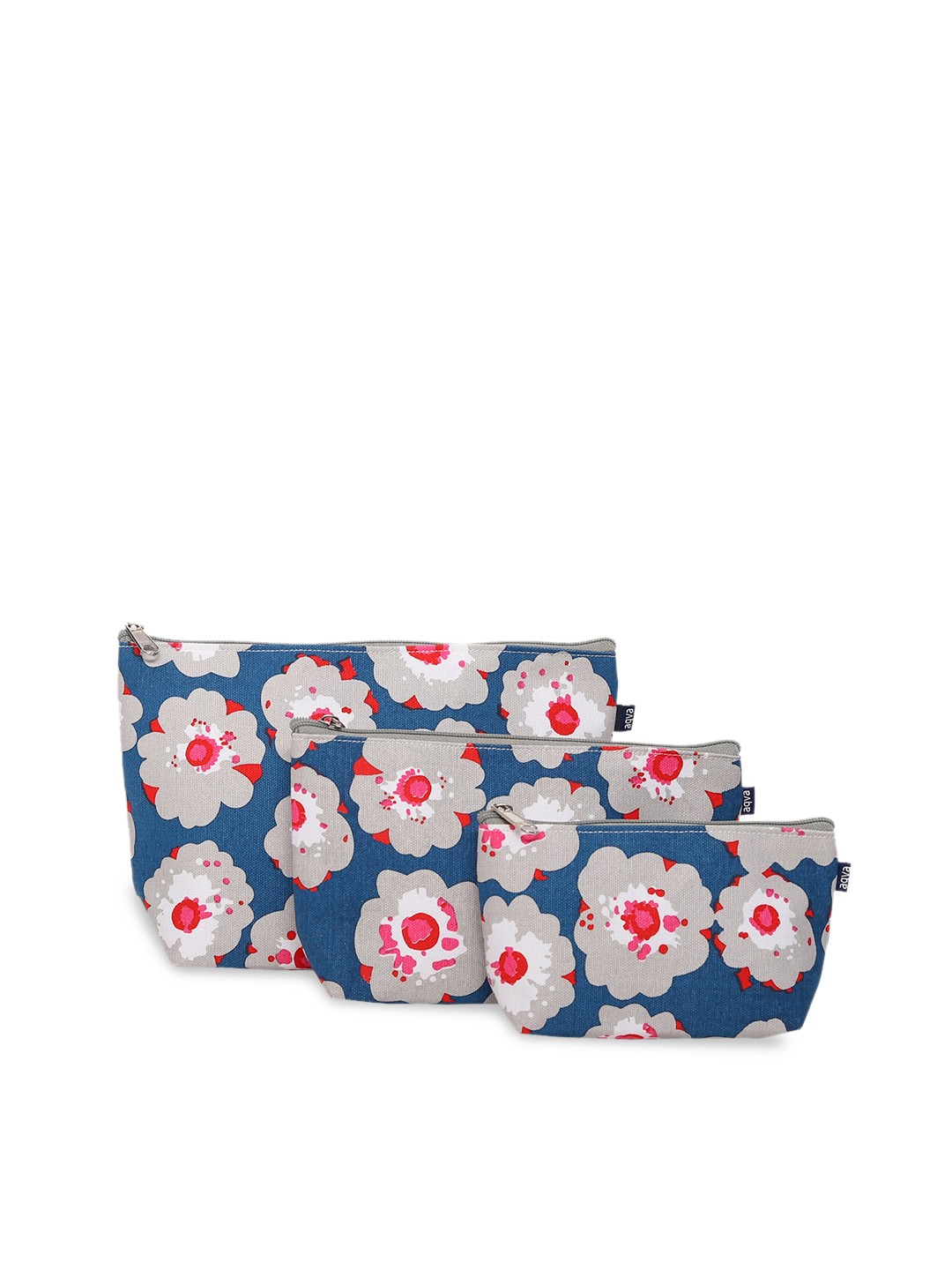 

AQVA Women Set Of 3 Printed Travel Pouches, Grey