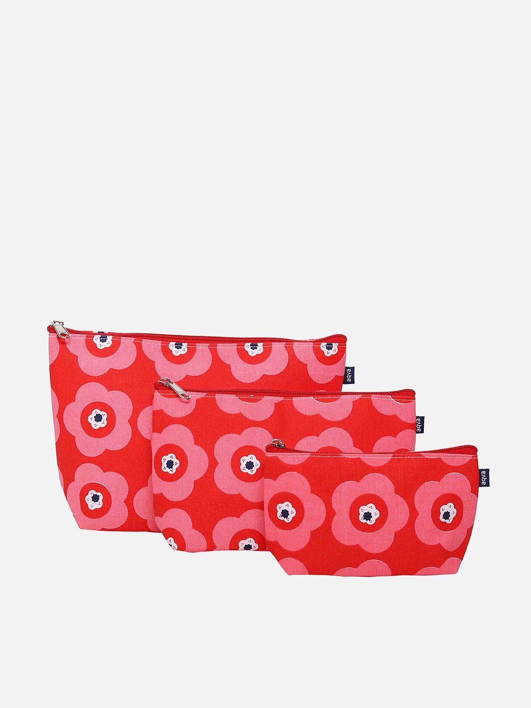 

AQVA Women Set Of 3 Printed Cotton Travel Pouch, Pink