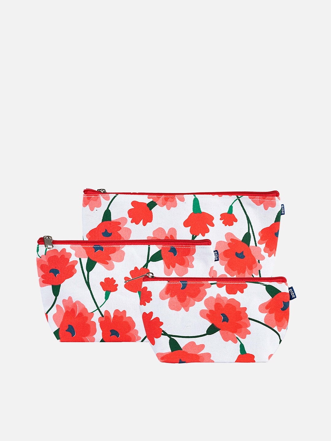 

AQVA Women Set Of 3 Printed Cotton Cosmetic Travel Pouch, Red