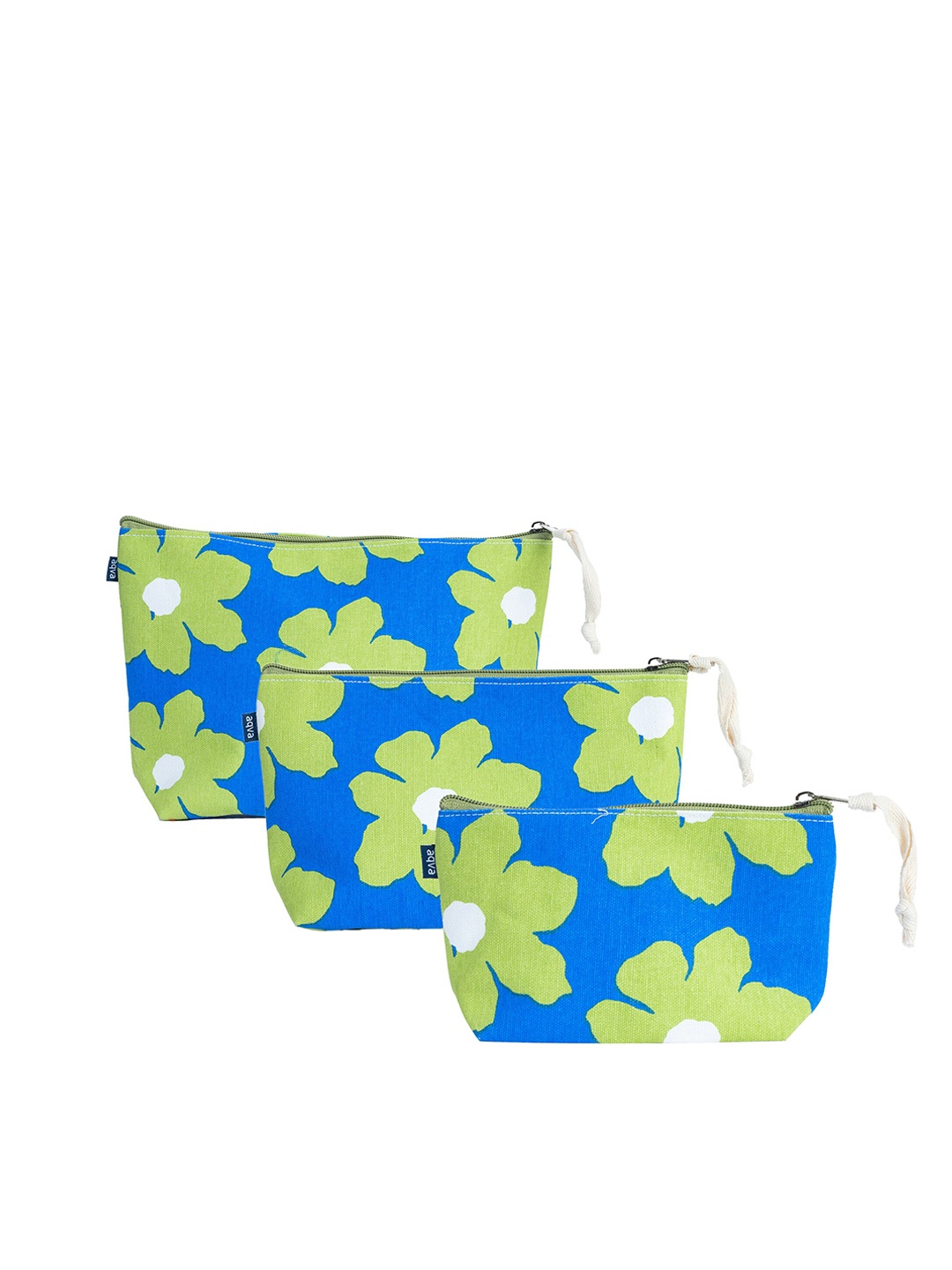 

AQVA Set Of 3 Printed Travel Pouches, Blue