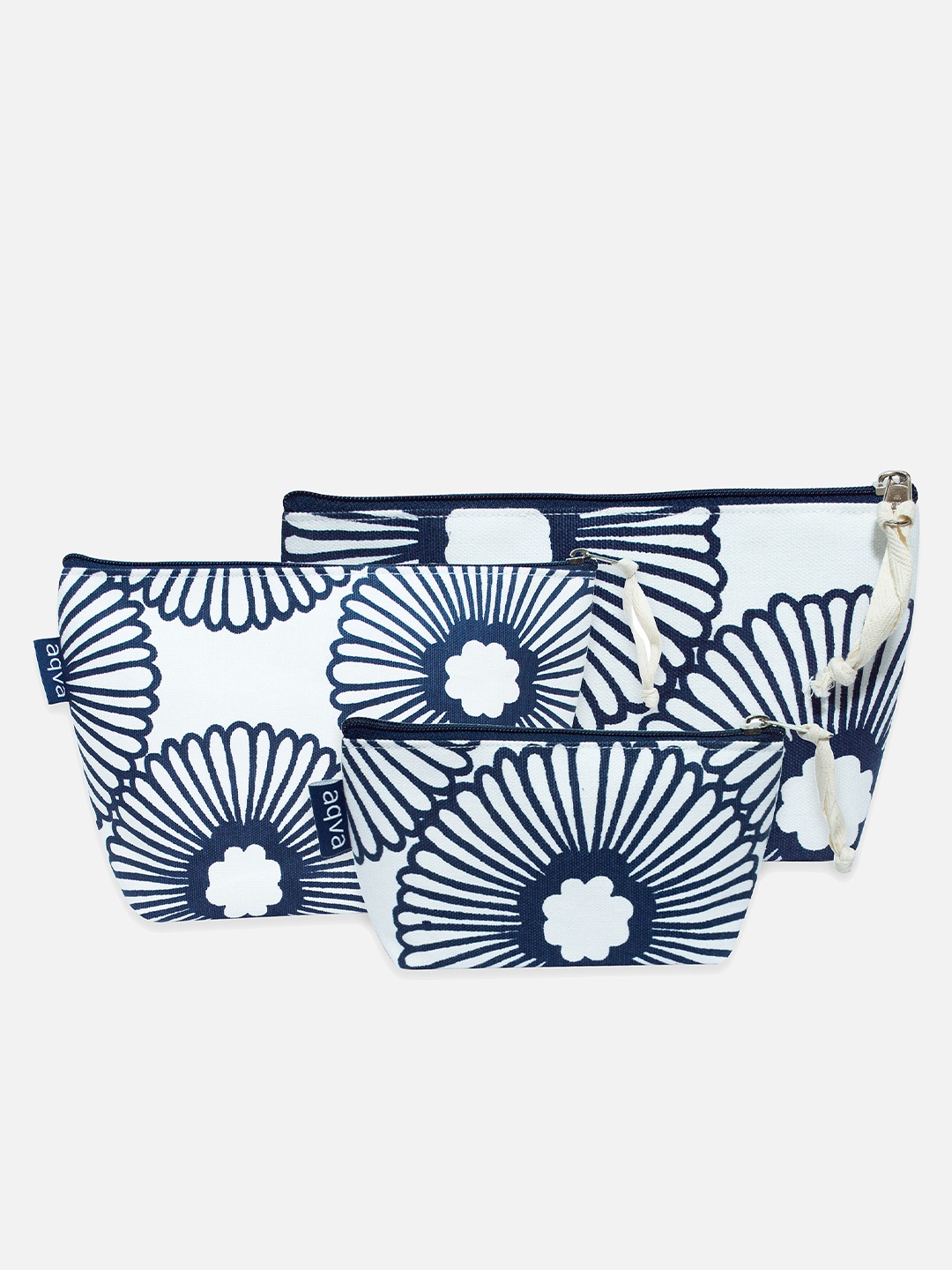 

AQVA Set Of 3 Navy Blue & White Printed Eco Friendly Travel Pouches