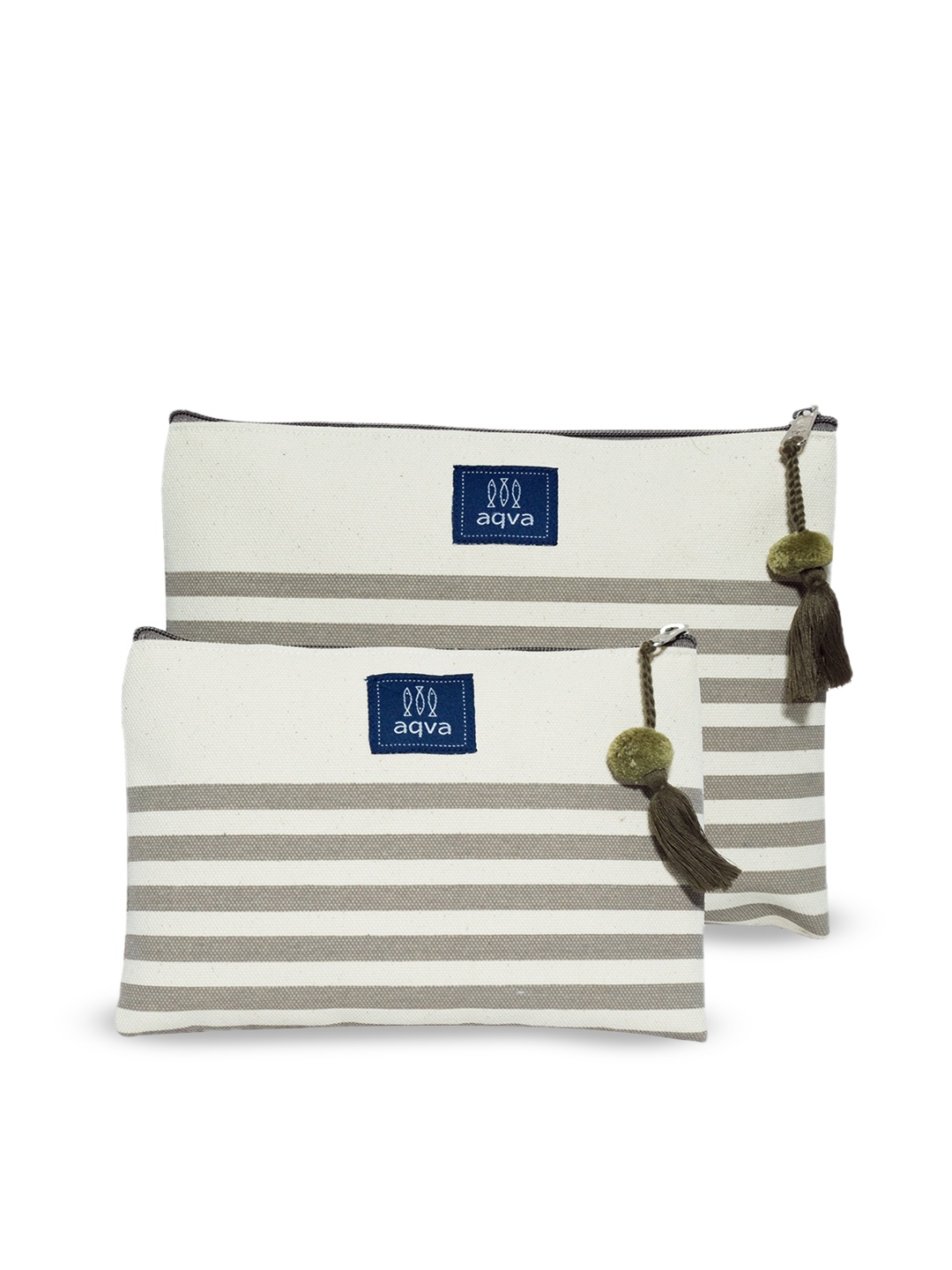 

AQVA Set Of 2 Striped Eco-Friendly Pouches, White