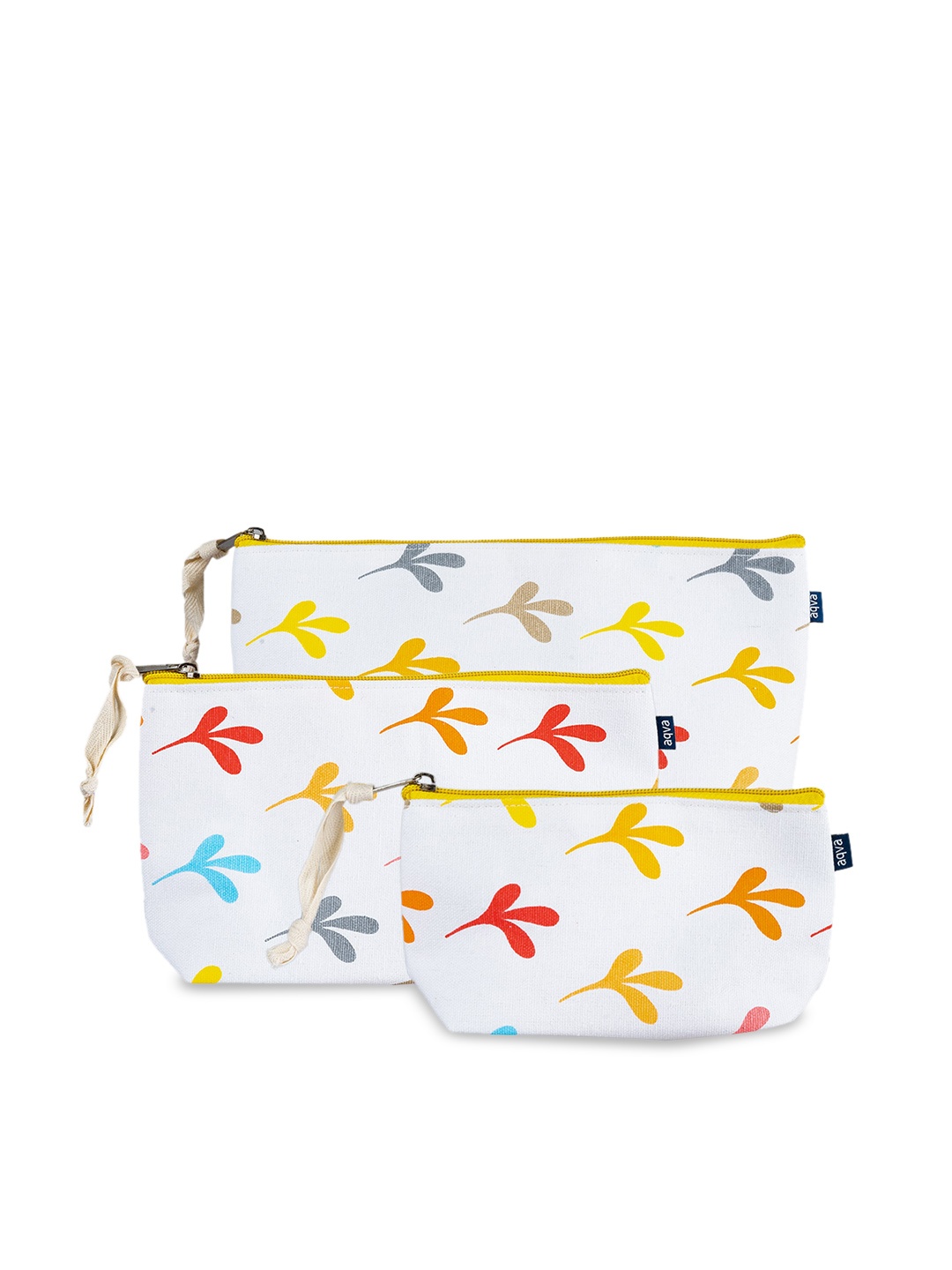 

AQVA Women Set Of 3 Printed Travel Pouches, White