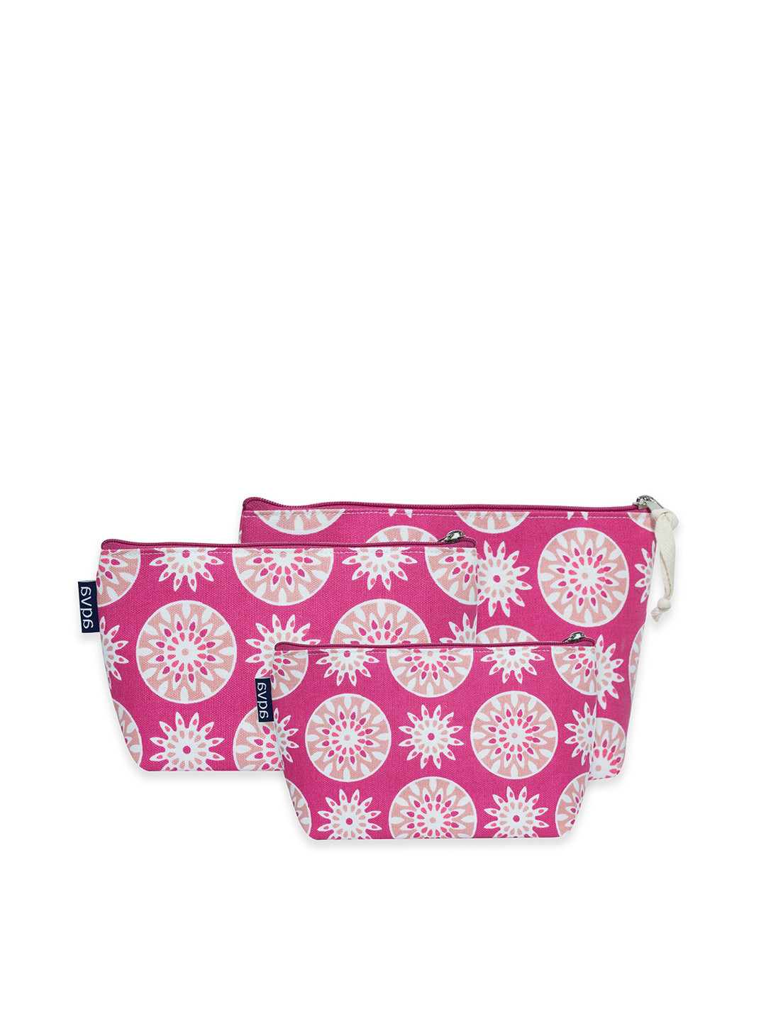 

AQVA Set Of 3 Printed Eco Friendly Cotton Travel Pouches, Pink