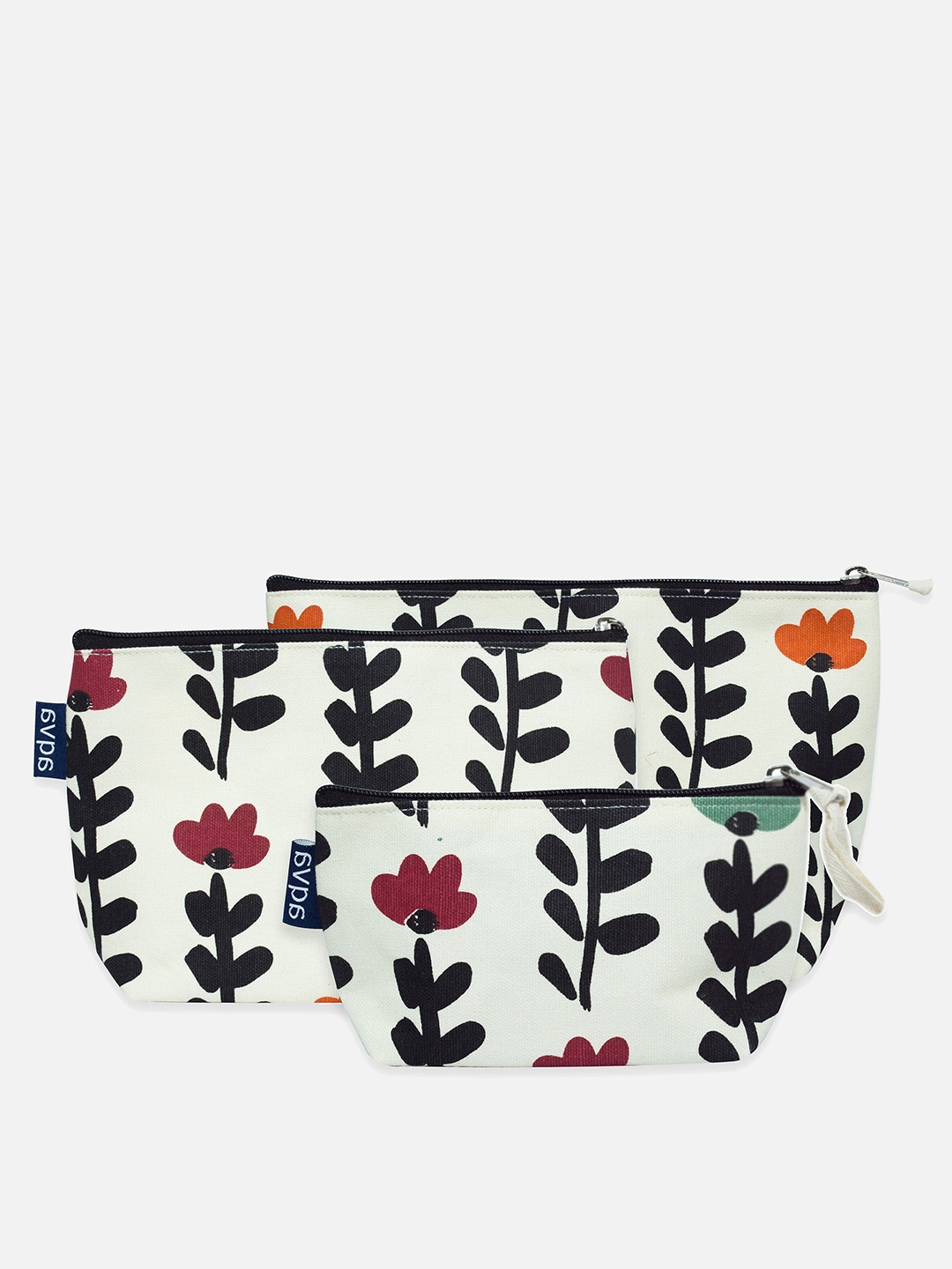 

AQVA Set Of 3 Printed Cotton Travel Pouches, White