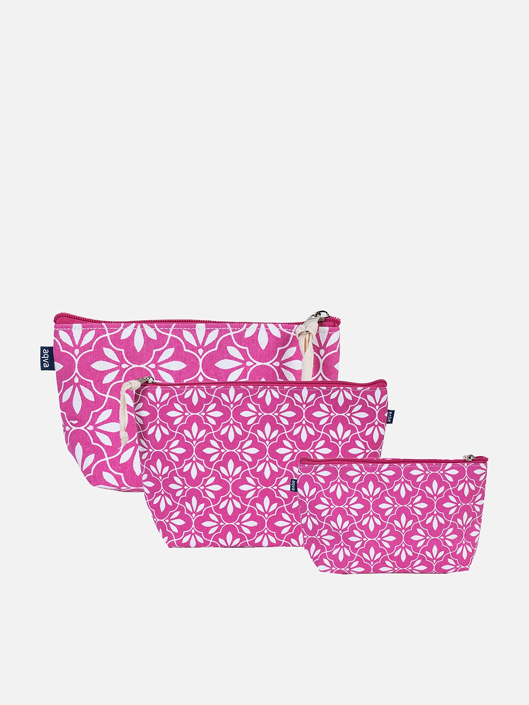 

AQVA Set Of 3 Printed Cotton Cosmetic Pouch, Pink