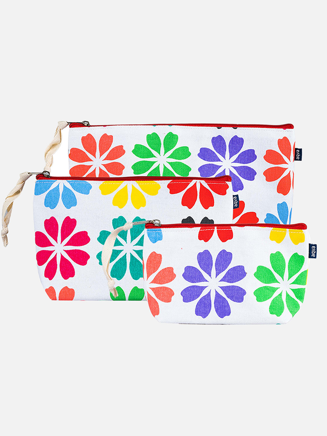 

AQVA Women Set Of 3 Printed Cotton Canvas Travel Pouch, White