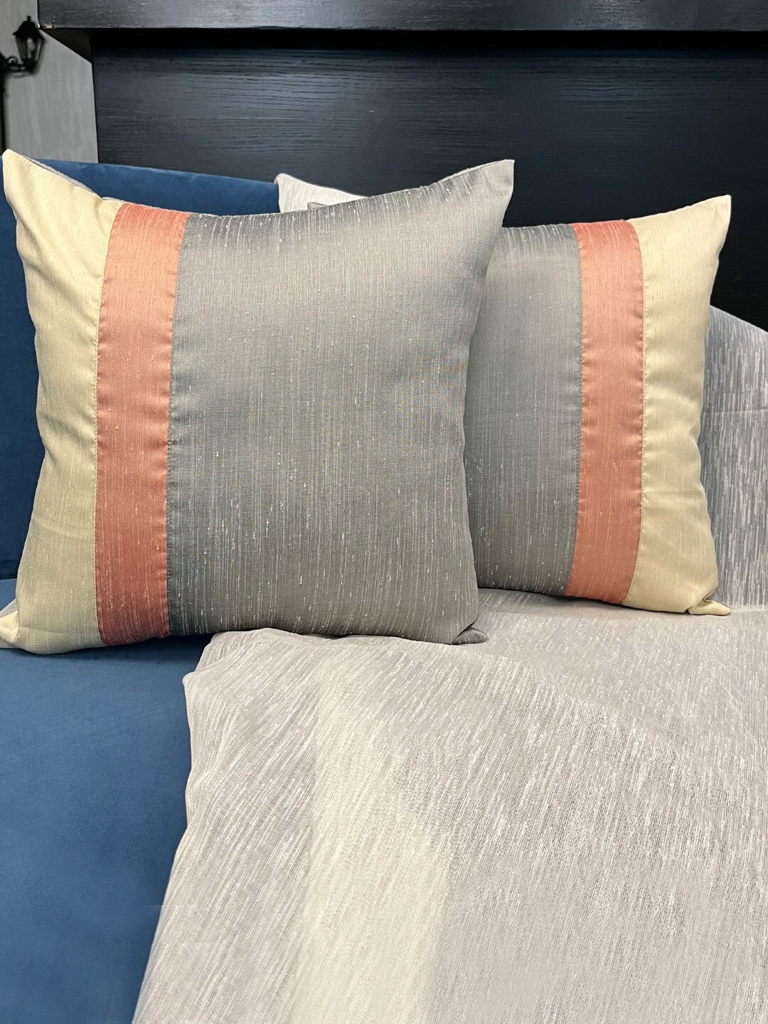 

Seevo Set of 2 Grey & Yellow Colourblocked Square Cushion Covers
