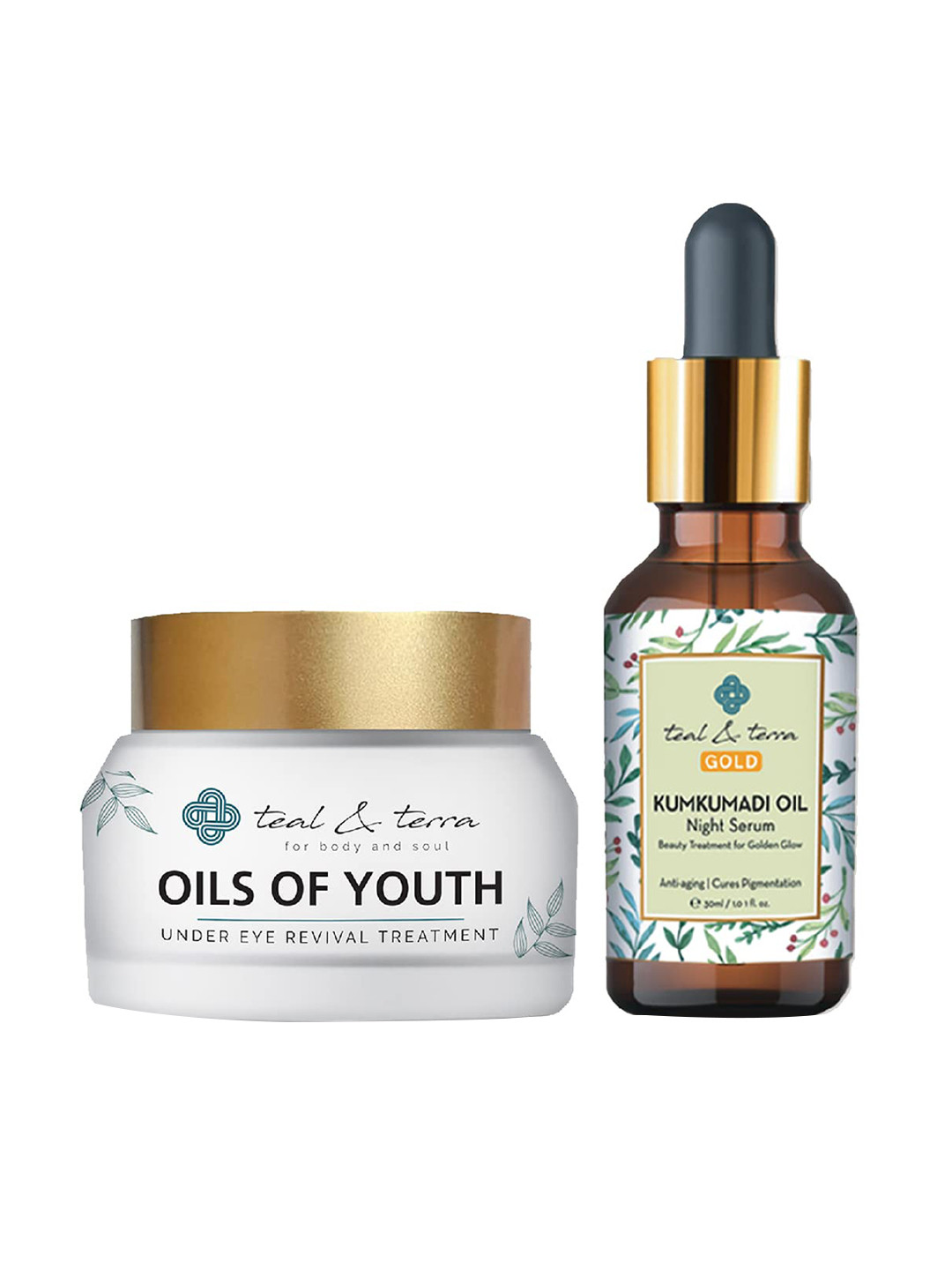 

teal & terra Set Of 2 Night Serum & Under Eye Revival Cream, White