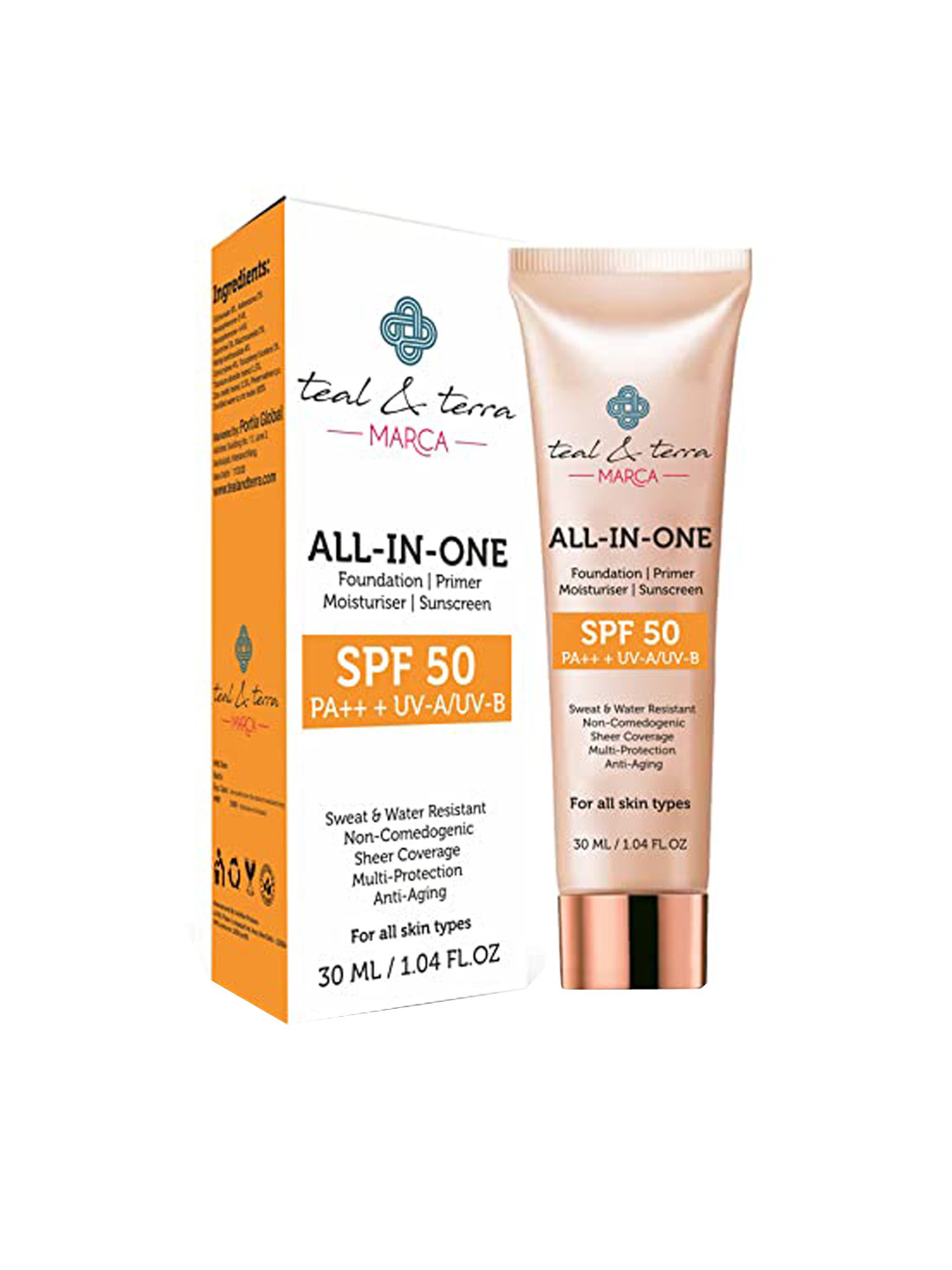 

teal & terra All-In-One Sunscreen SPF 50 Foundation Primer Moisturizer 30 ml, Beige