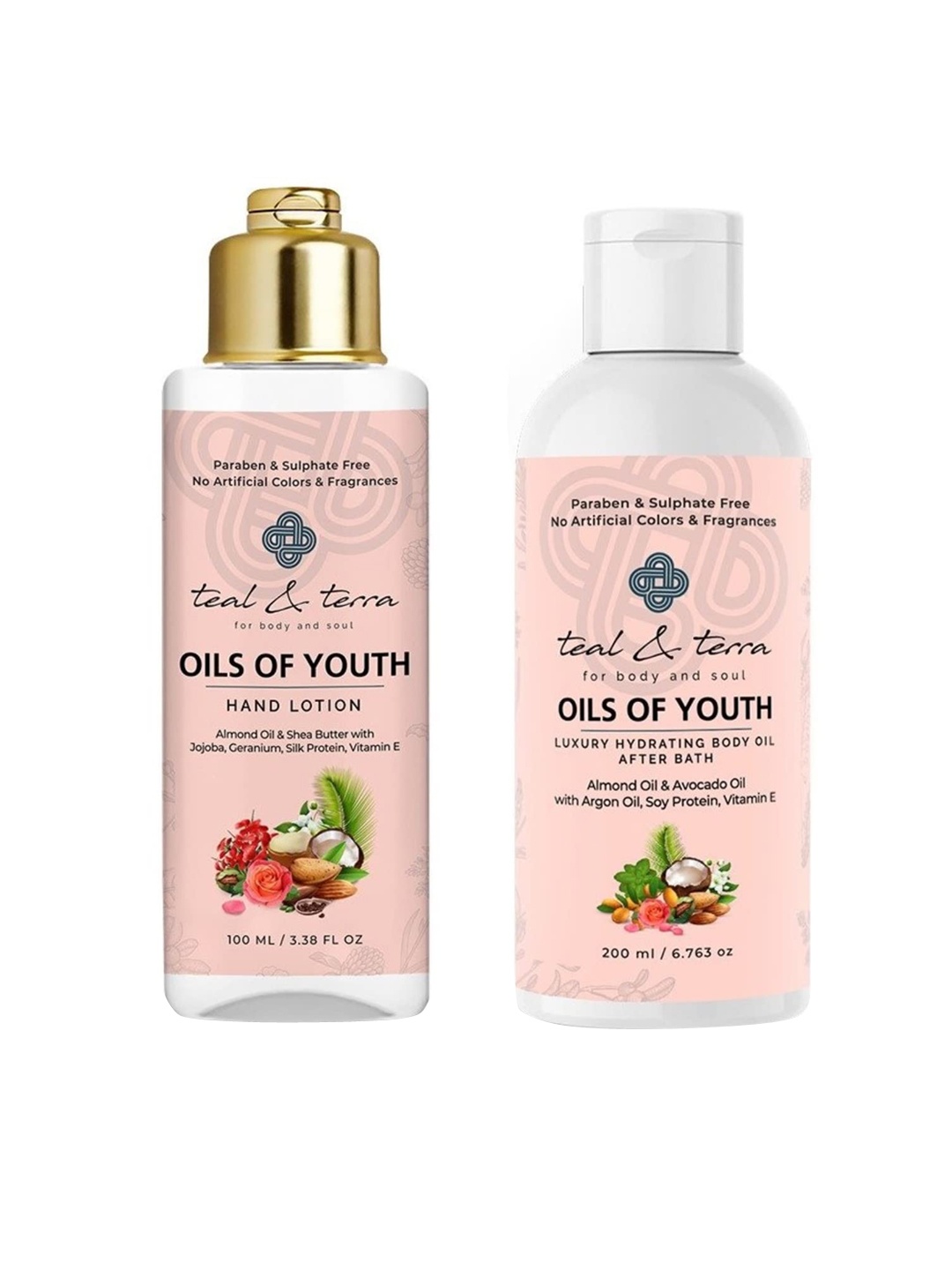 

teal & terra Pack of 2 Premium Winter Hand Lotion & Luxury Hydrating Body Oil 60ml, Pink