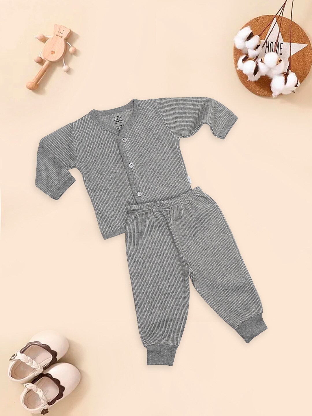 

MeeMee Infant Kids Solid Cotton Thermal Set, Grey