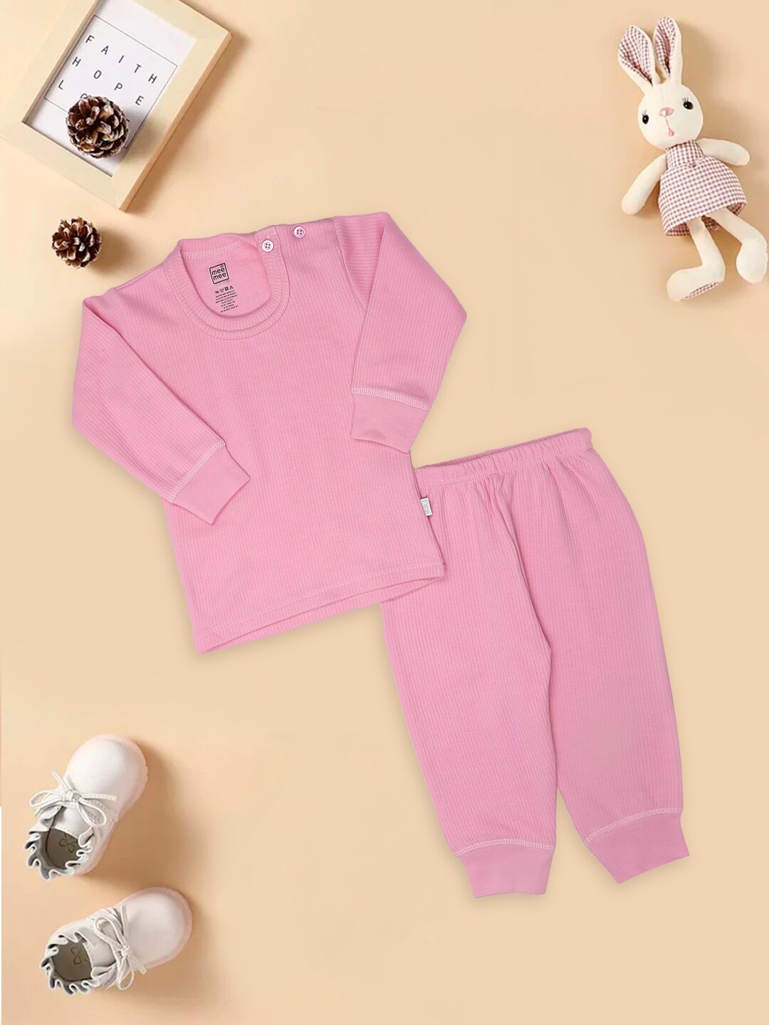 

MeeMee Infant Kids Solid Cotton Thermal Set, Pink