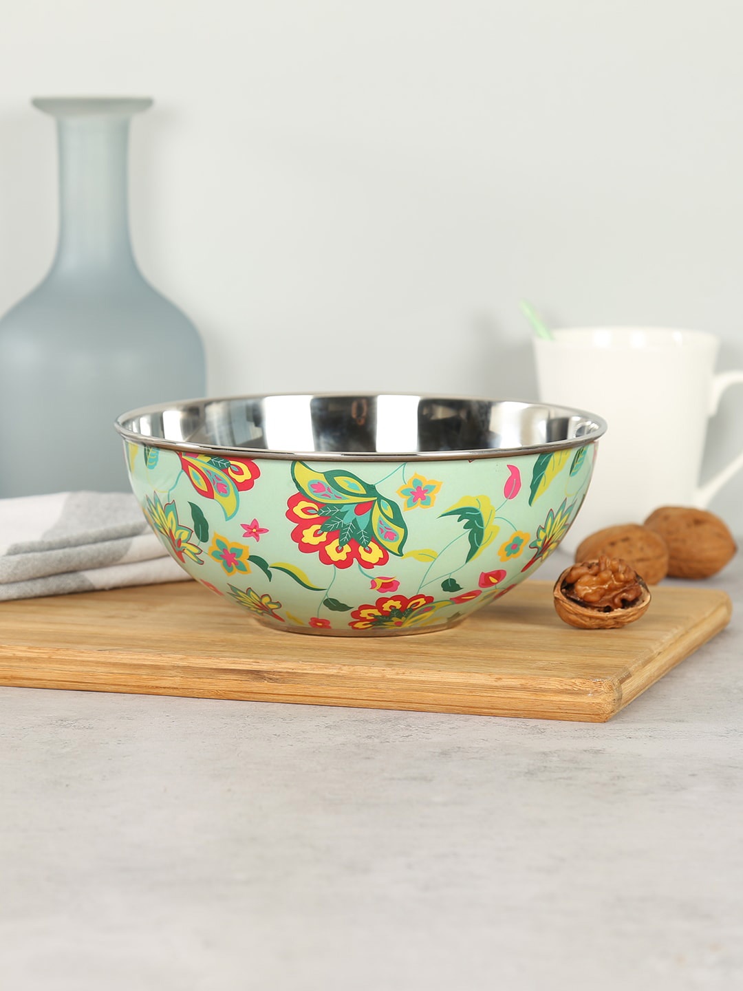 

India Circus by Krsnaa Mehta Cyanic Pop Green & Red Printed Stainless Steel Matte Bowl