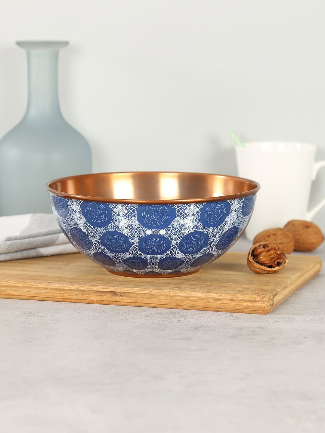 

India Circus by Krsnaa Mehta Beryl Indigo Blue & White Printed Stainless Steel Matte Bowl